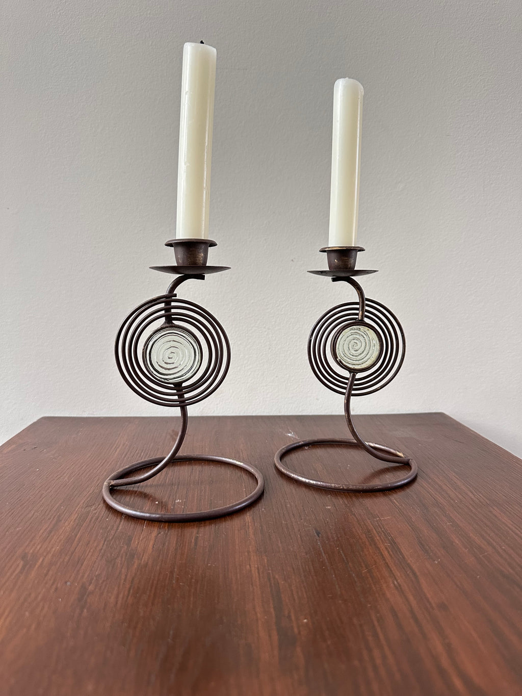 Set of Vintage Metal Spiral Candle Holders