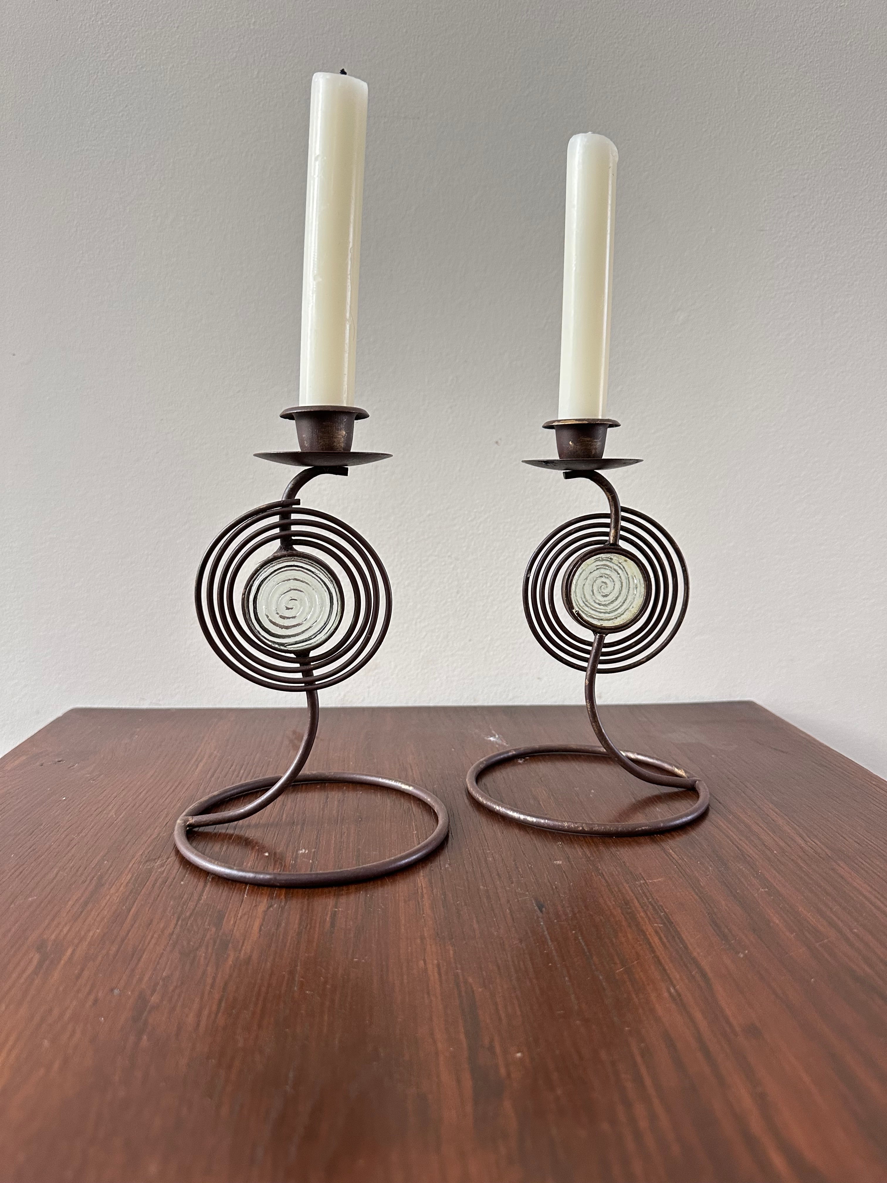 Set of Vintage Metal Spiral Candle Holders