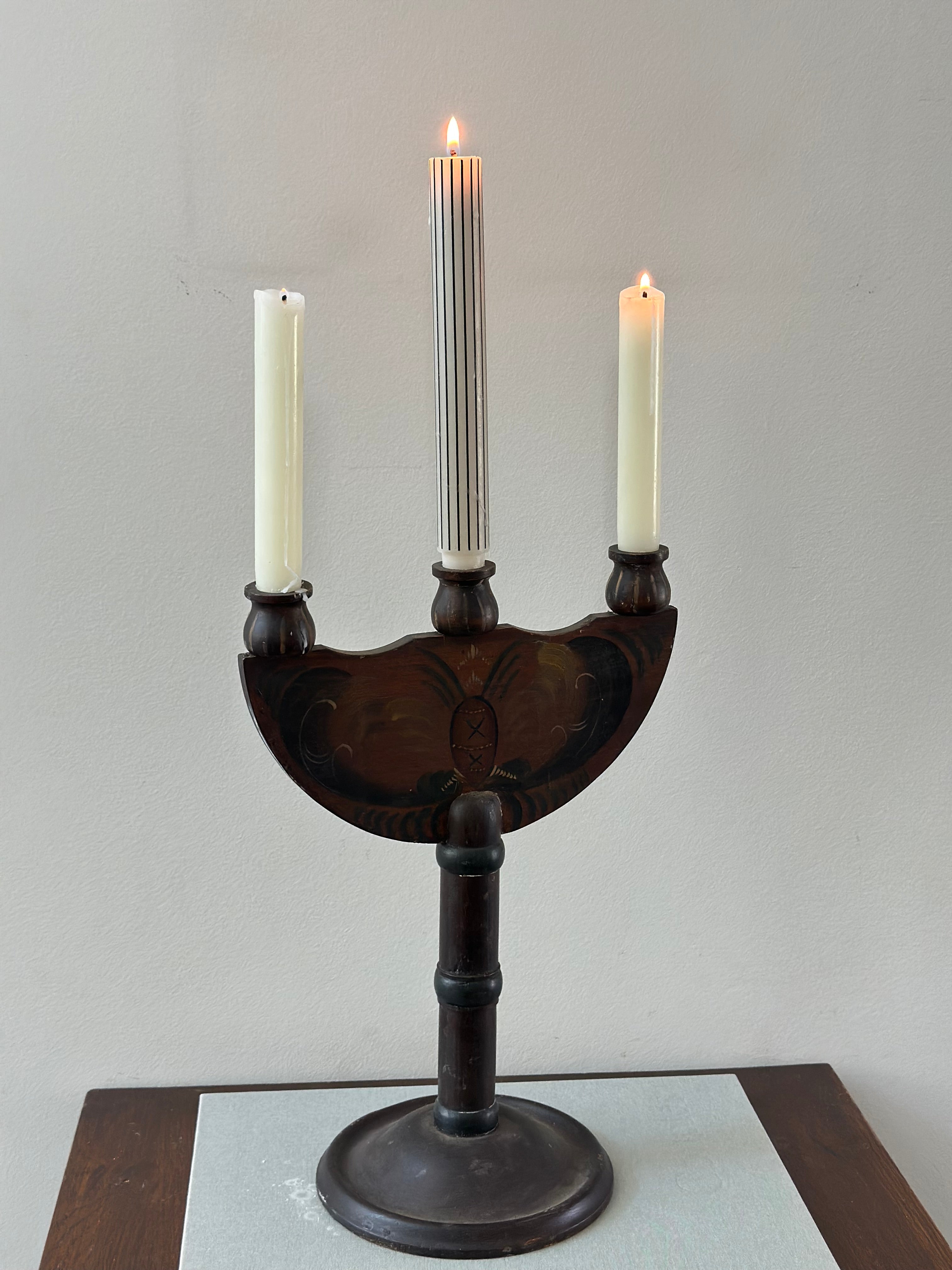 Hand Painted Wooden Folk Art Candelabra