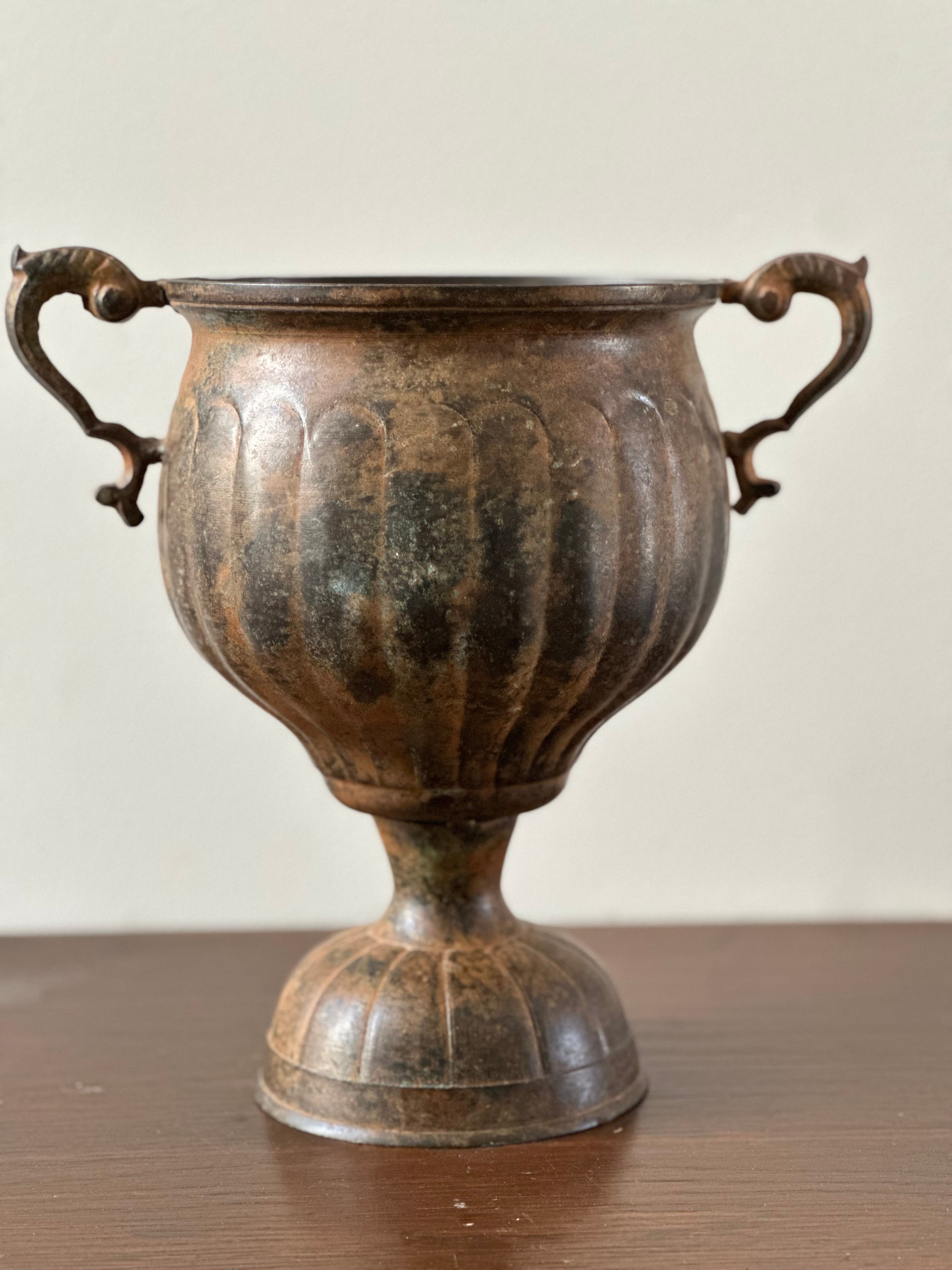 Antique Copper Two Handled Metal Cup