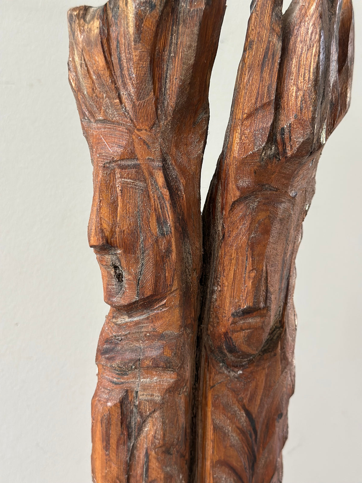Signed Vintage Wooden Faces Sculpture