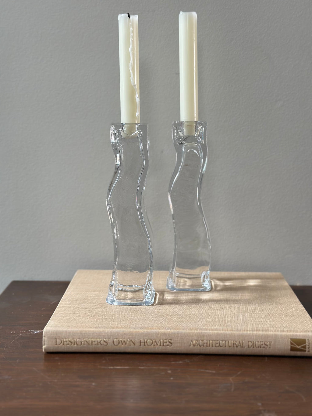 Vintage Wave Glass Candlesticks