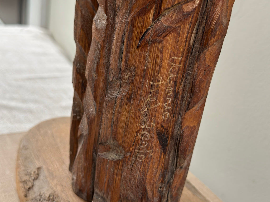 Signed Vintage Wooden Faces Sculpture