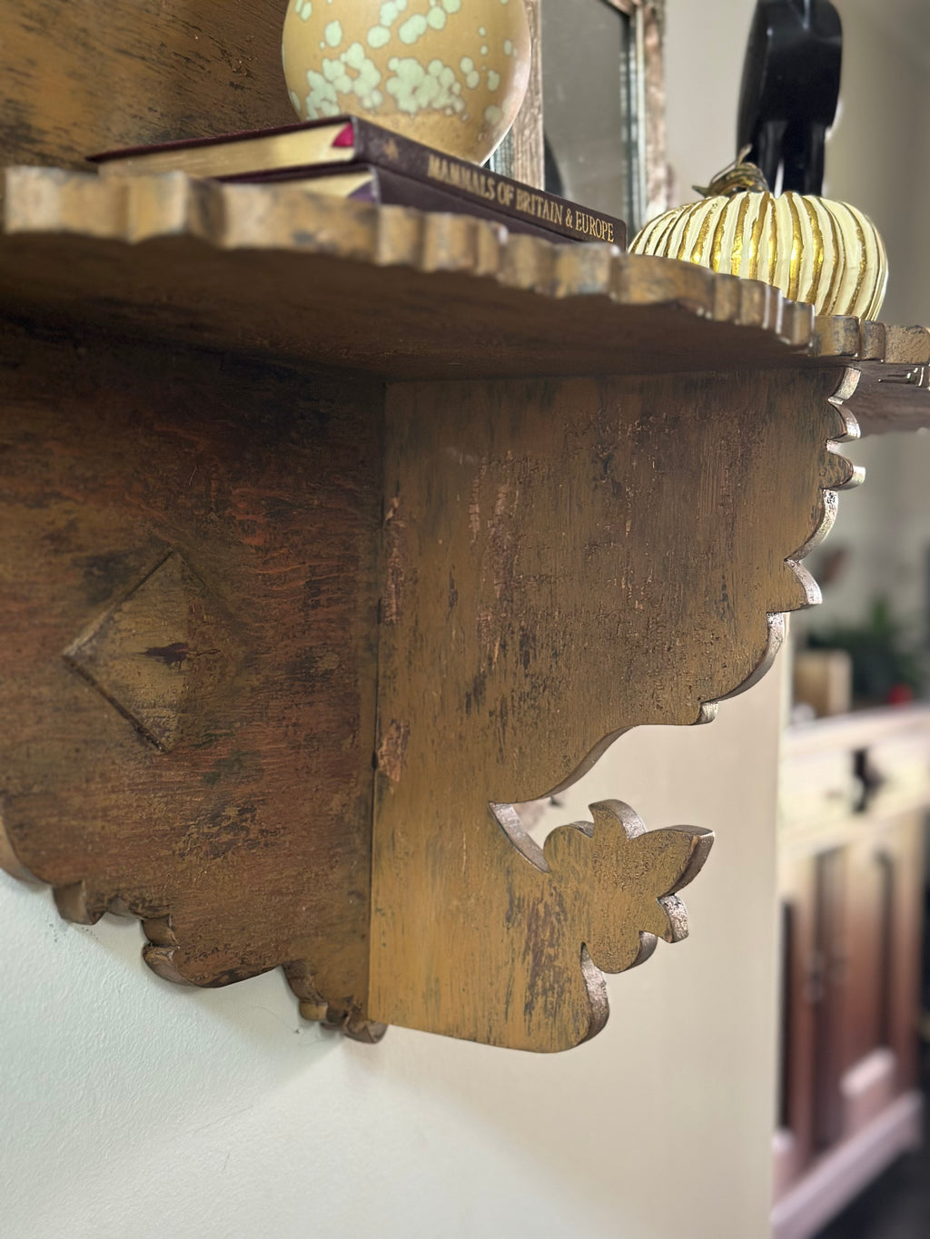 Hand Carved Wooden Wall Shelf