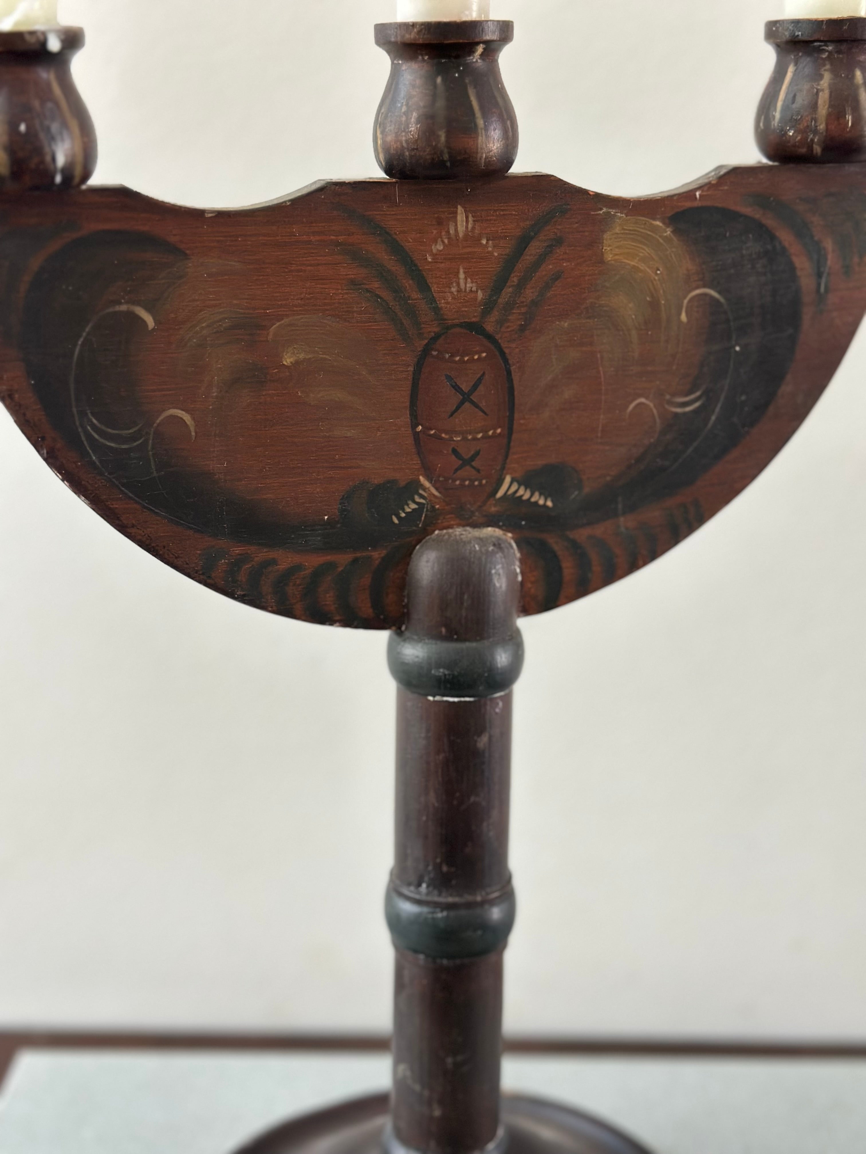 Hand Painted Wooden Folk Art Candelabra