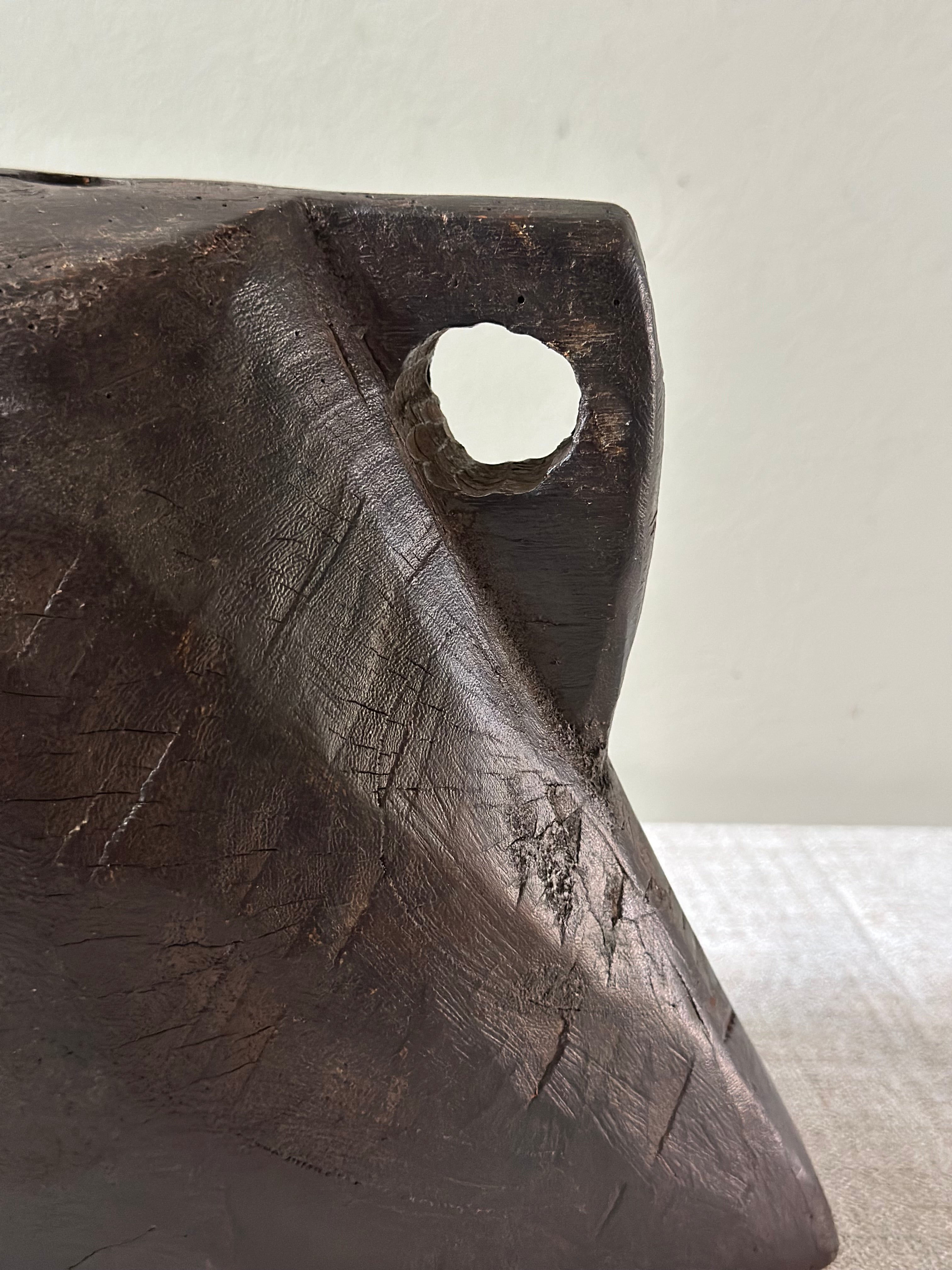 Antique Hand Carved Wooden Cow Bell