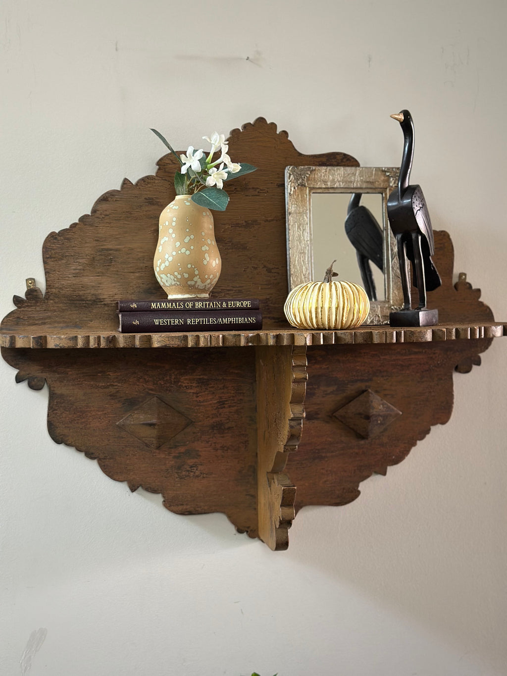 Hand Carved Wooden Wall Shelf