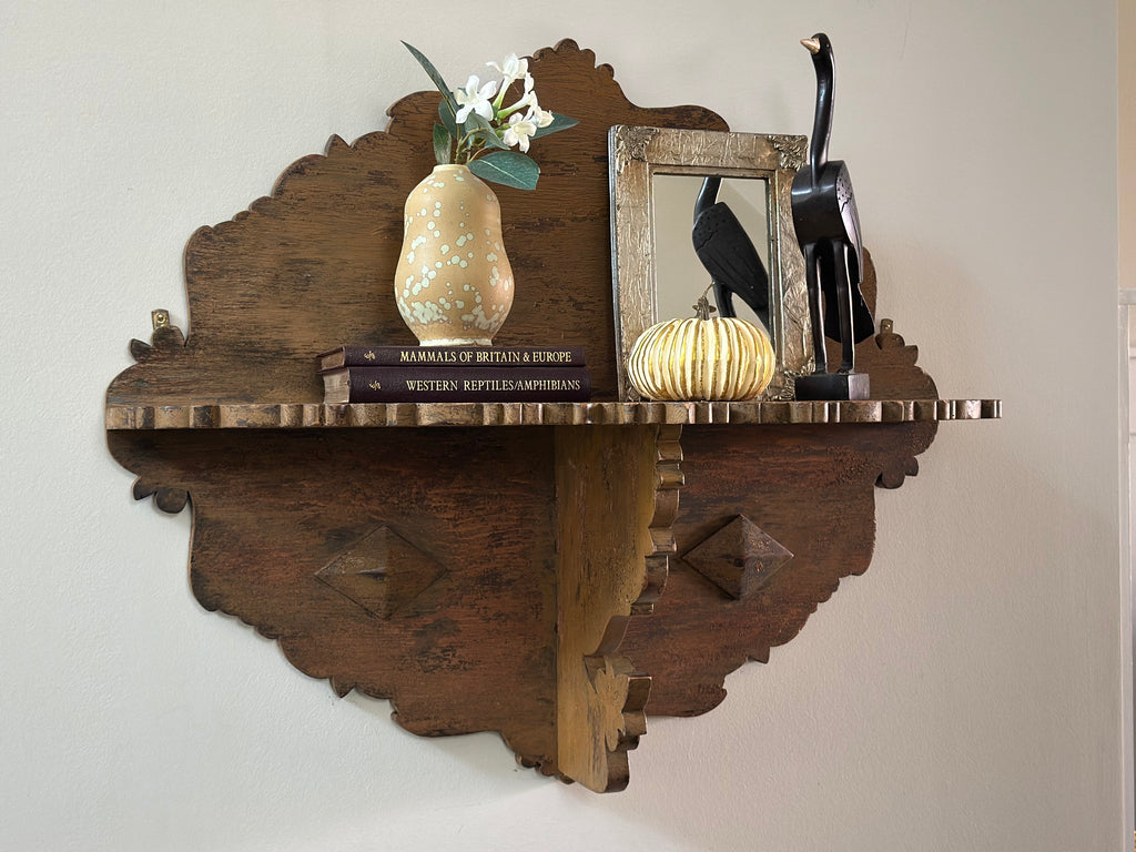 Hand Carved Wooden Wall Shelf