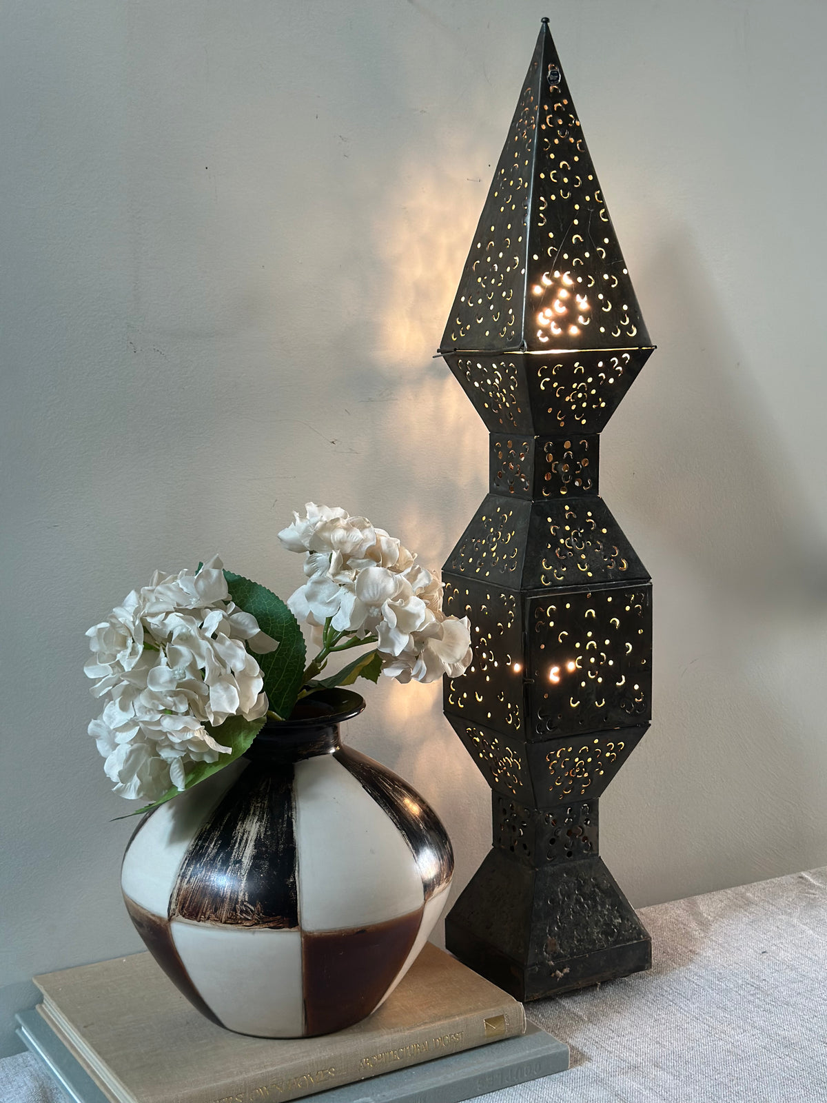 Vintage Mexican Punched Tin Lamp