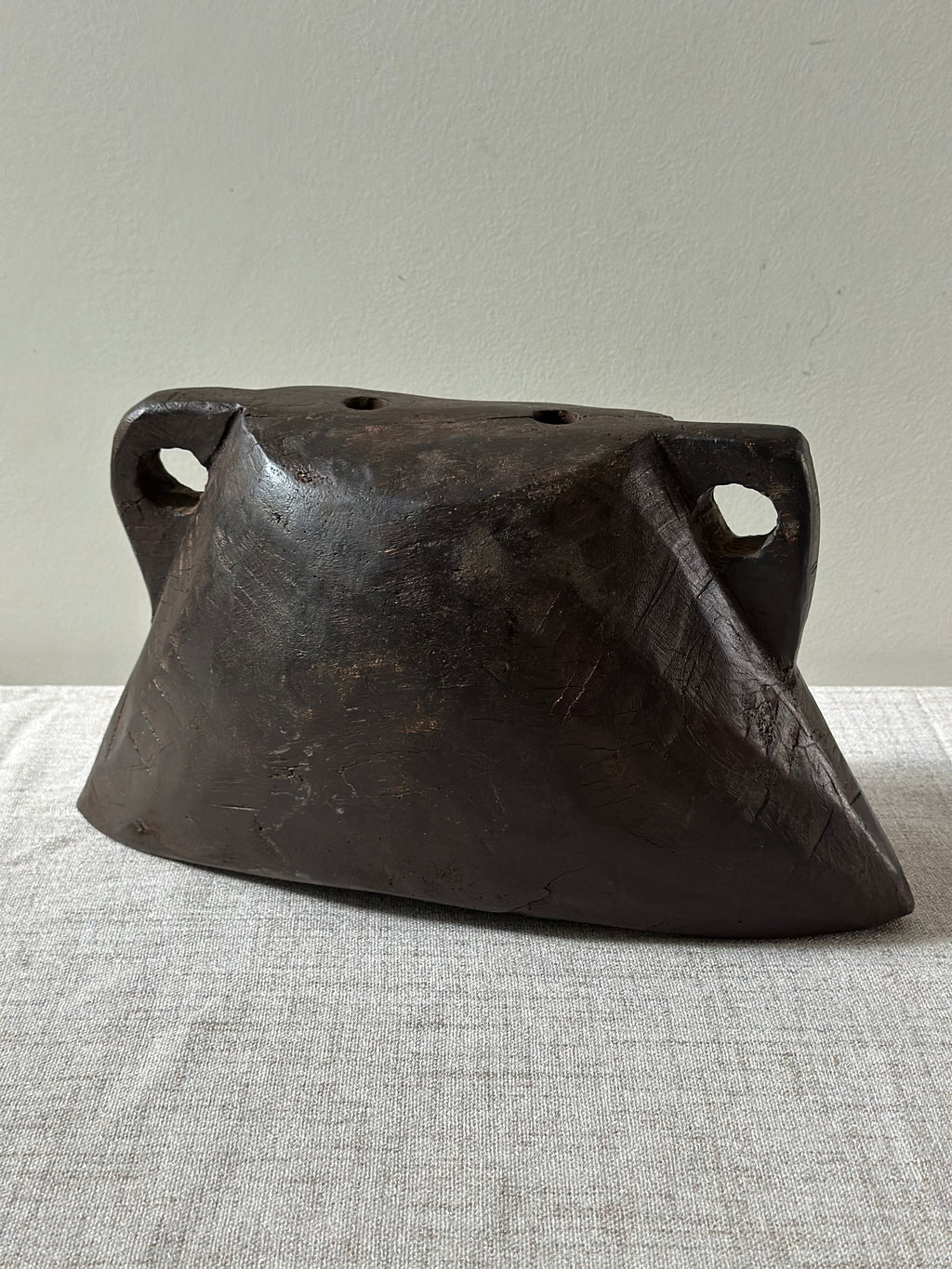 Antique Hand Carved Wooden Cow Bell