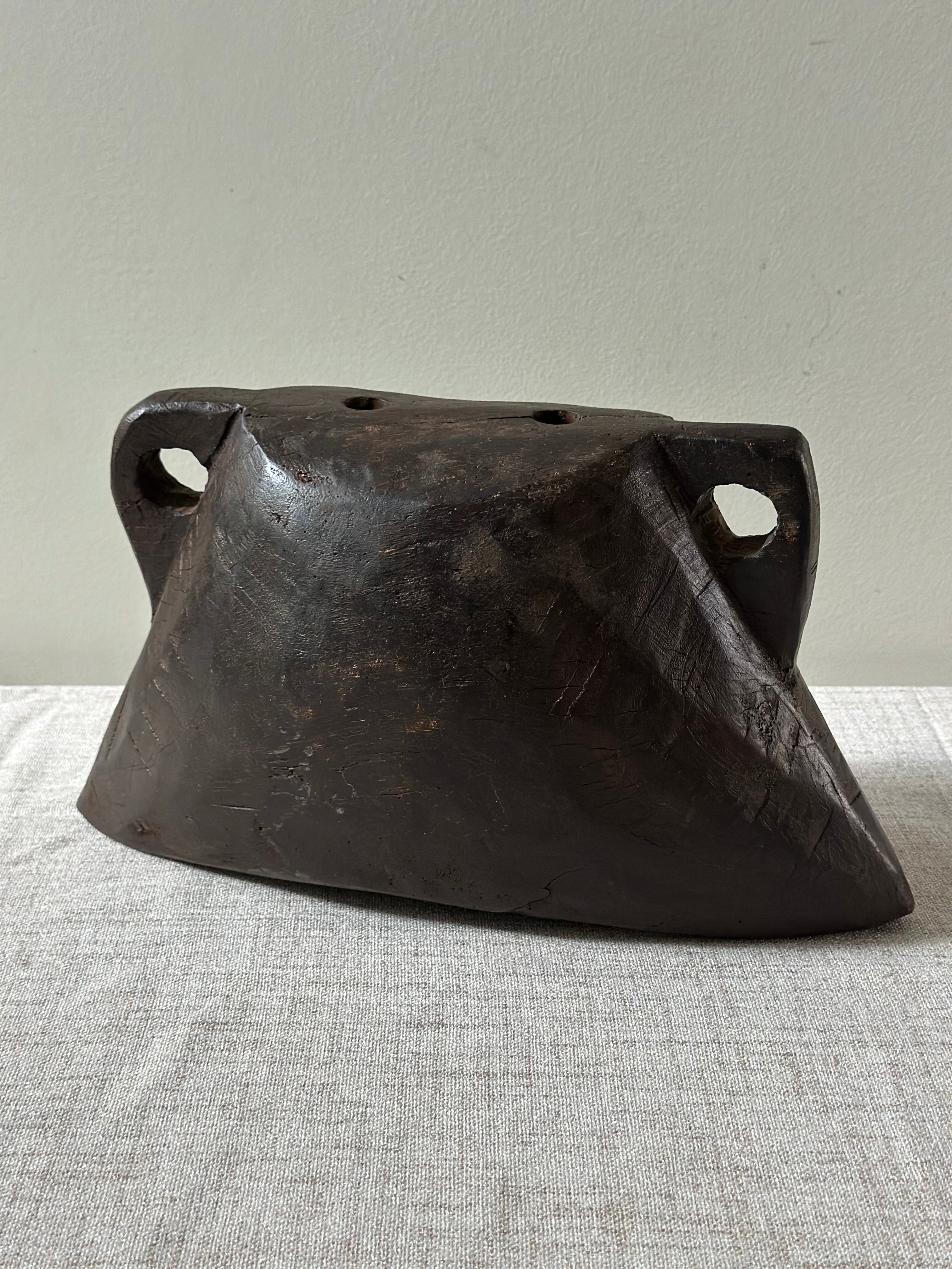 Antique Hand Carved Wooden Cow Bell