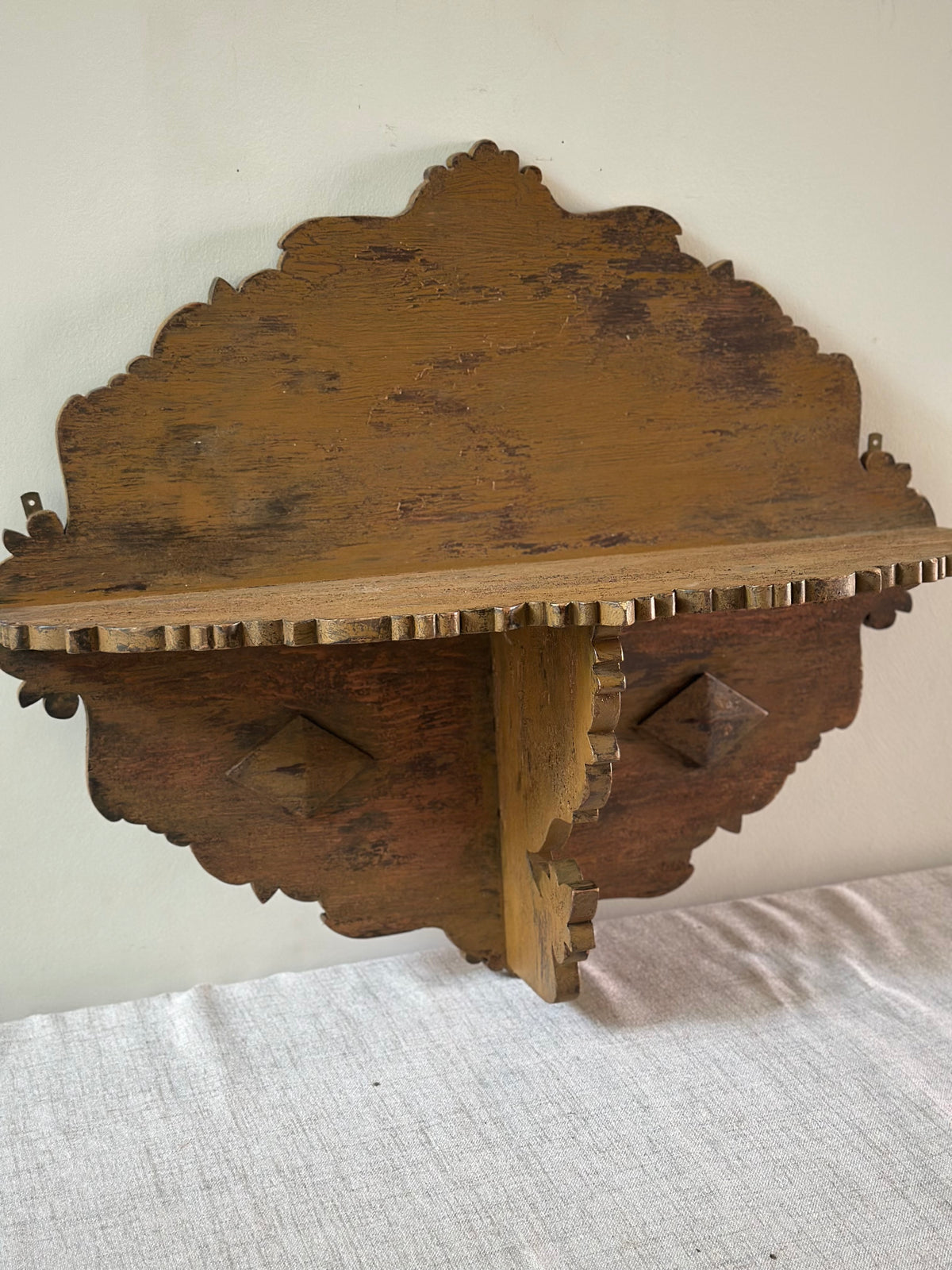 Hand Carved Wooden Wall Shelf
