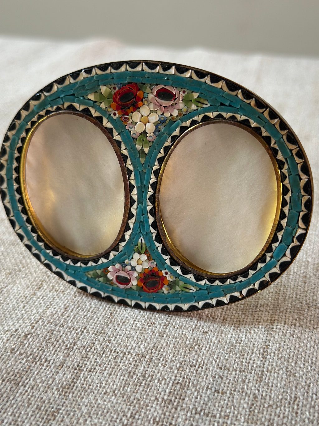 Vintage Italian Micro-Mosaic Double Oval Picture Frame