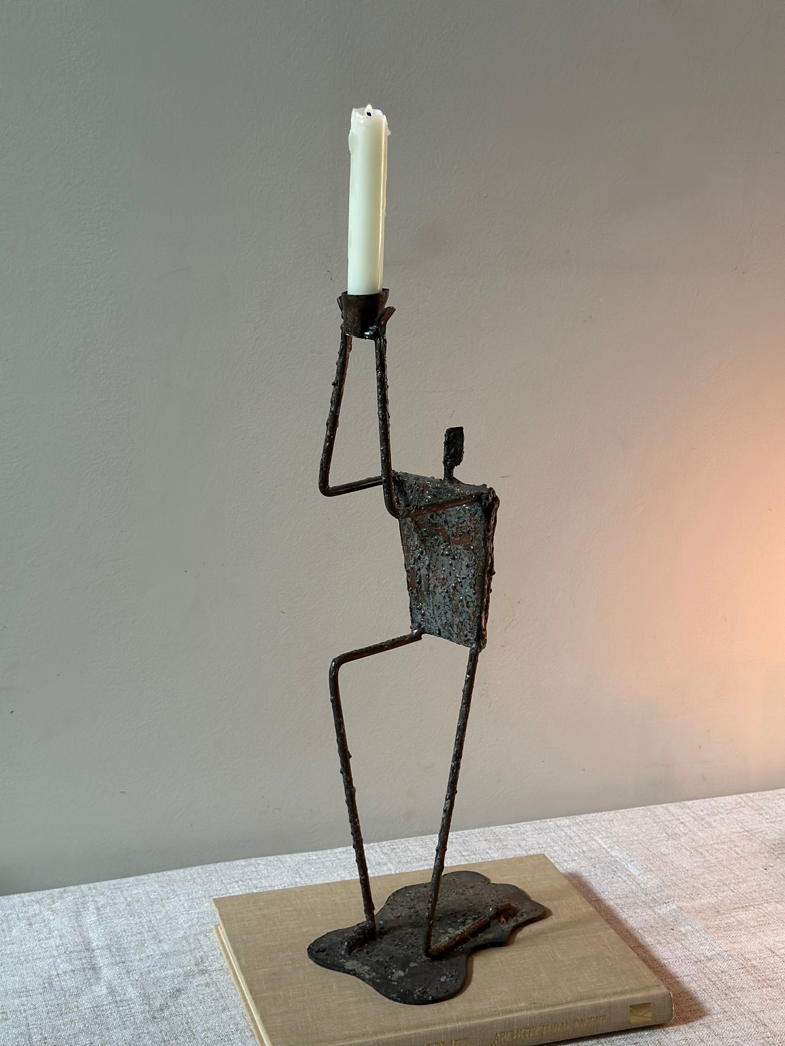 Vintage Brutalist Kneeling Man Candlestick