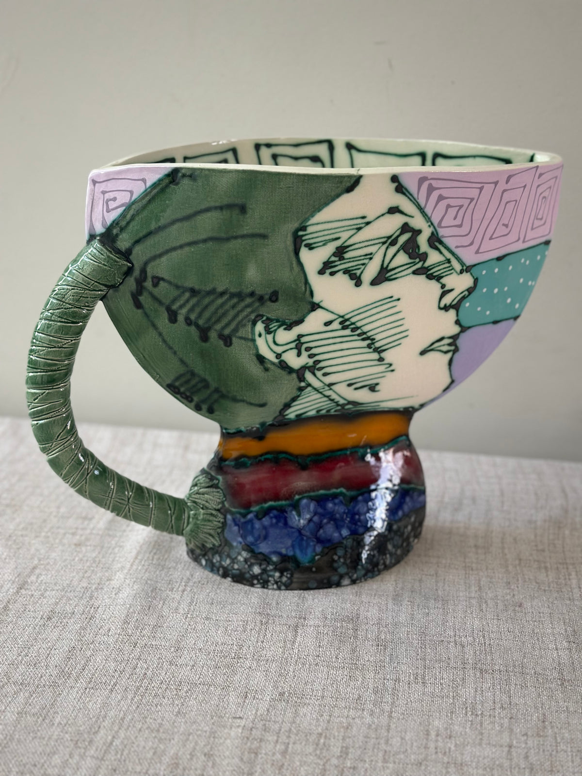 Vintage Saldatis Signed Ceramic Art Chalice