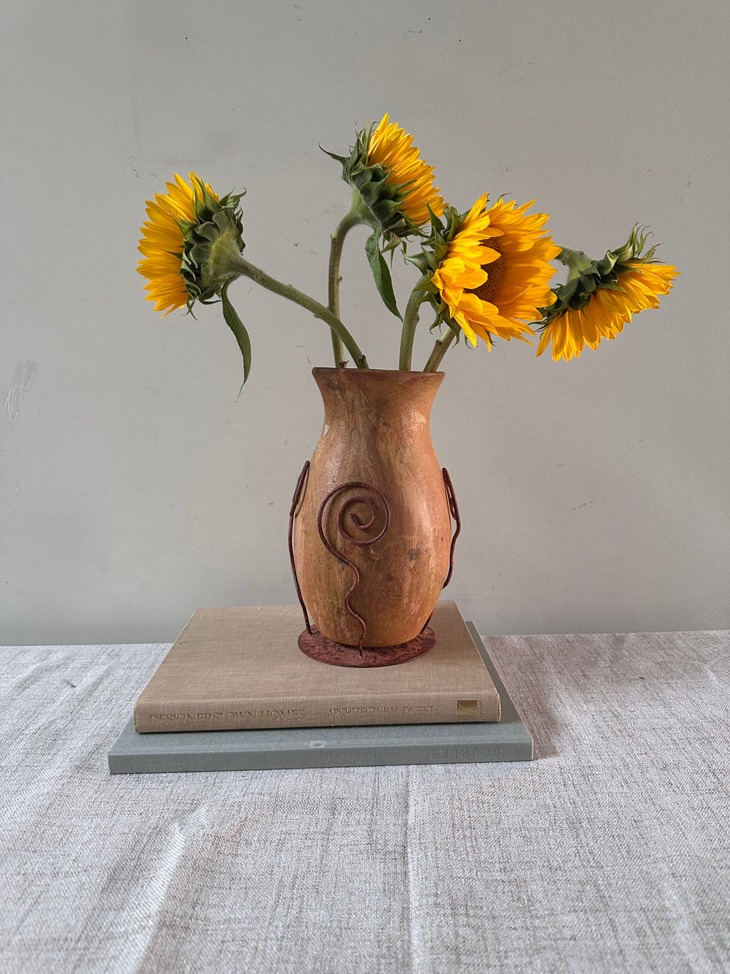 Mexican Ceramic & Metal Swirl Vase