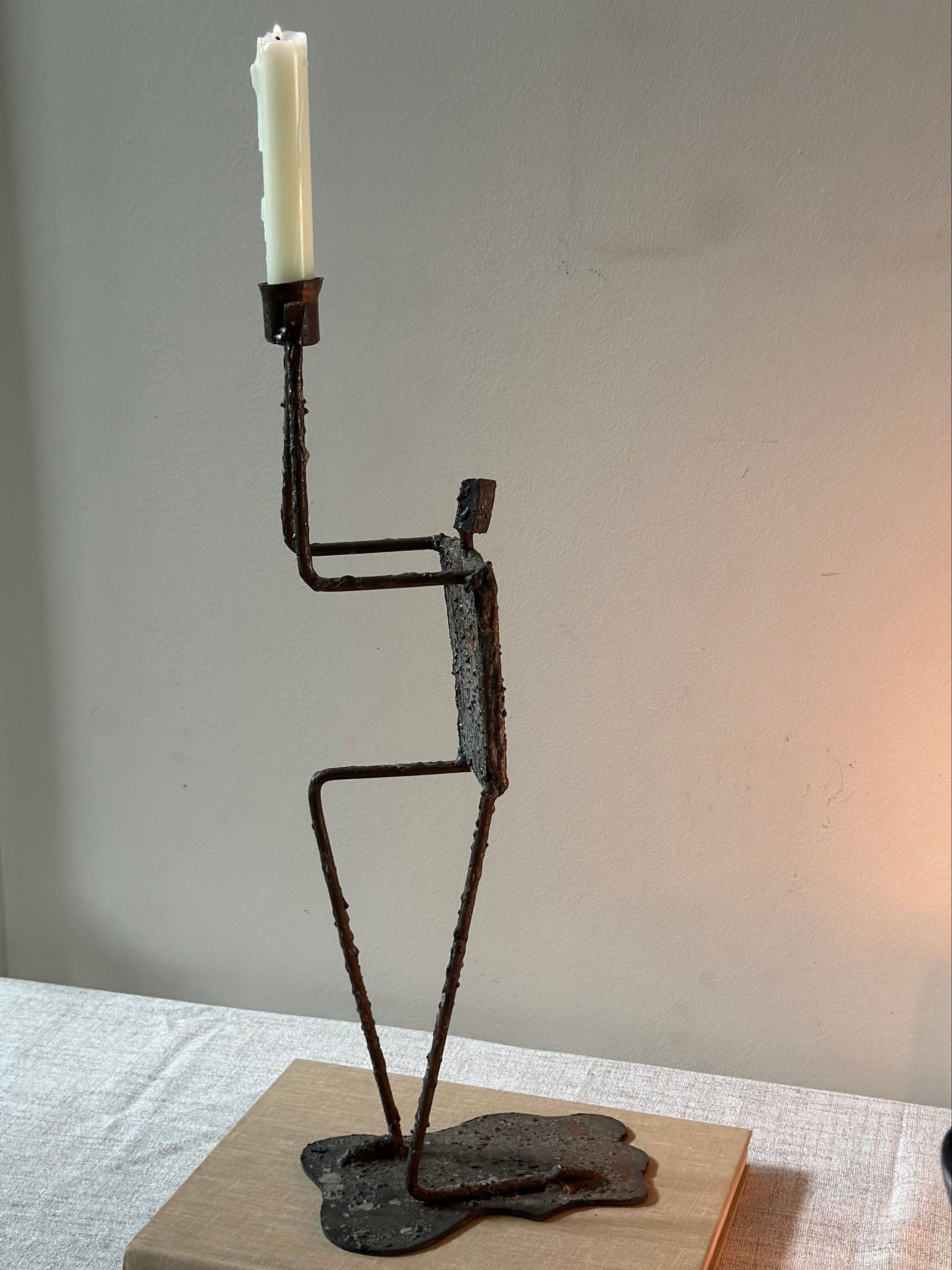 Vintage Brutalist Kneeling Man Candlestick