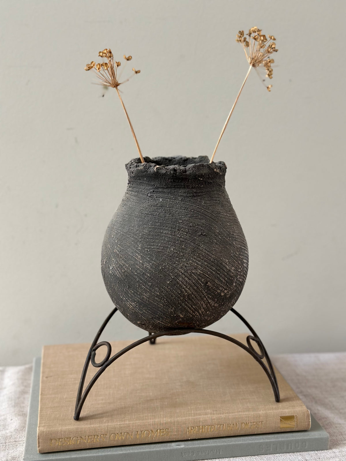 Pre Columbian Style Pottery Vase on Stand
