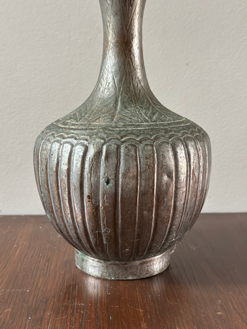 Chinese Ribbed Metal Vase