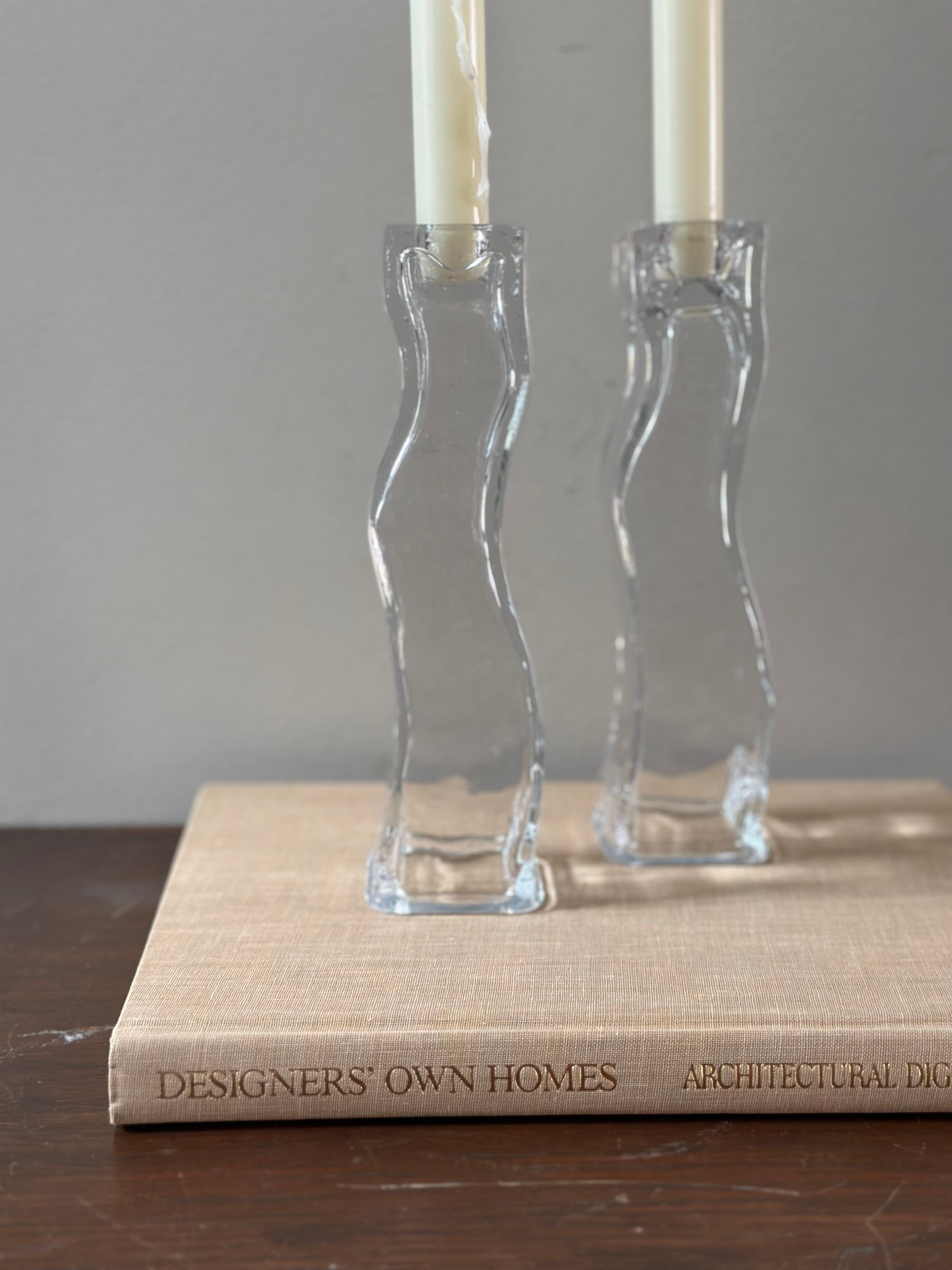 Vintage Wave Glass Candlesticks