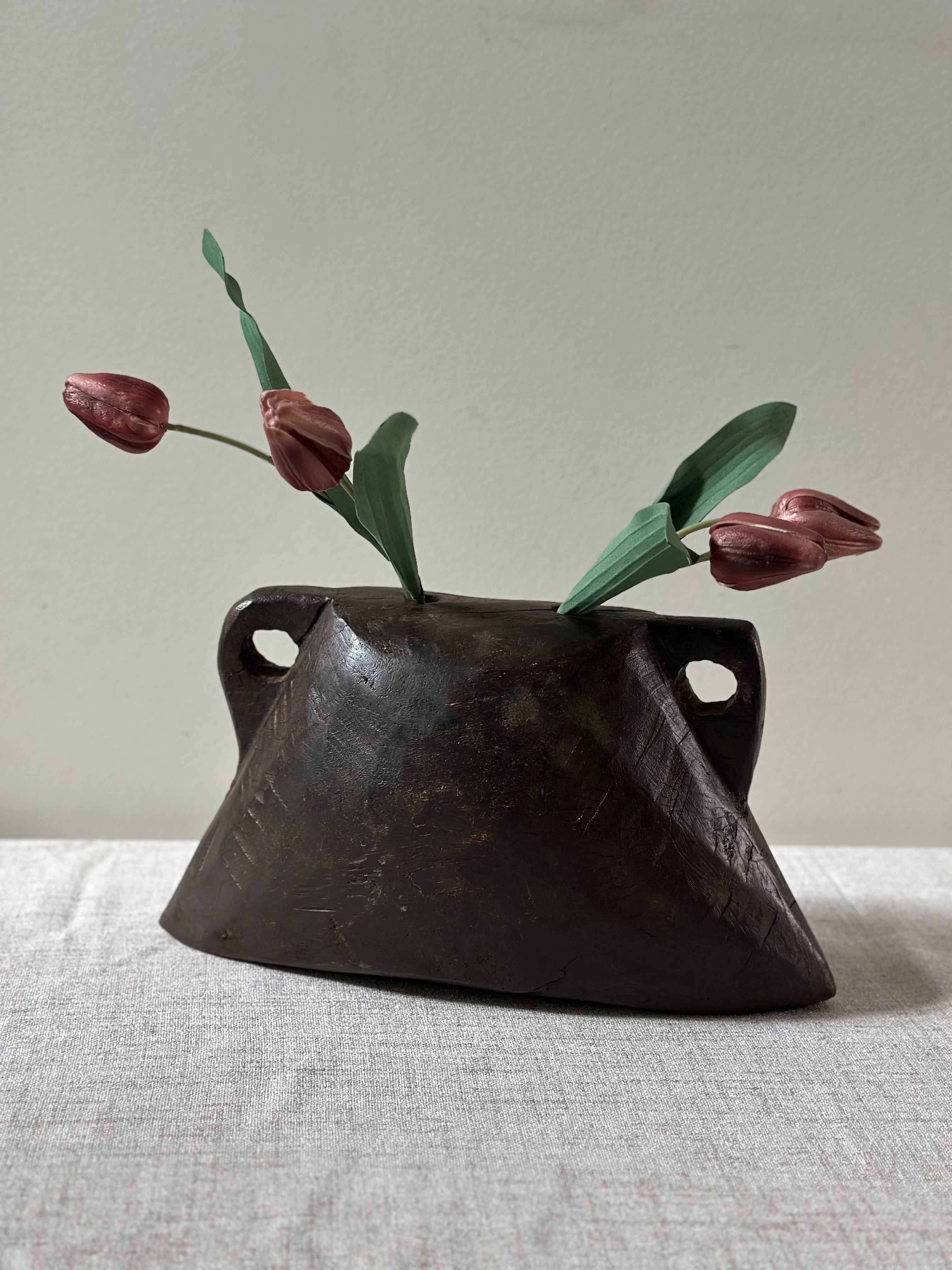 Antique Hand Carved Wooden Cow Bell