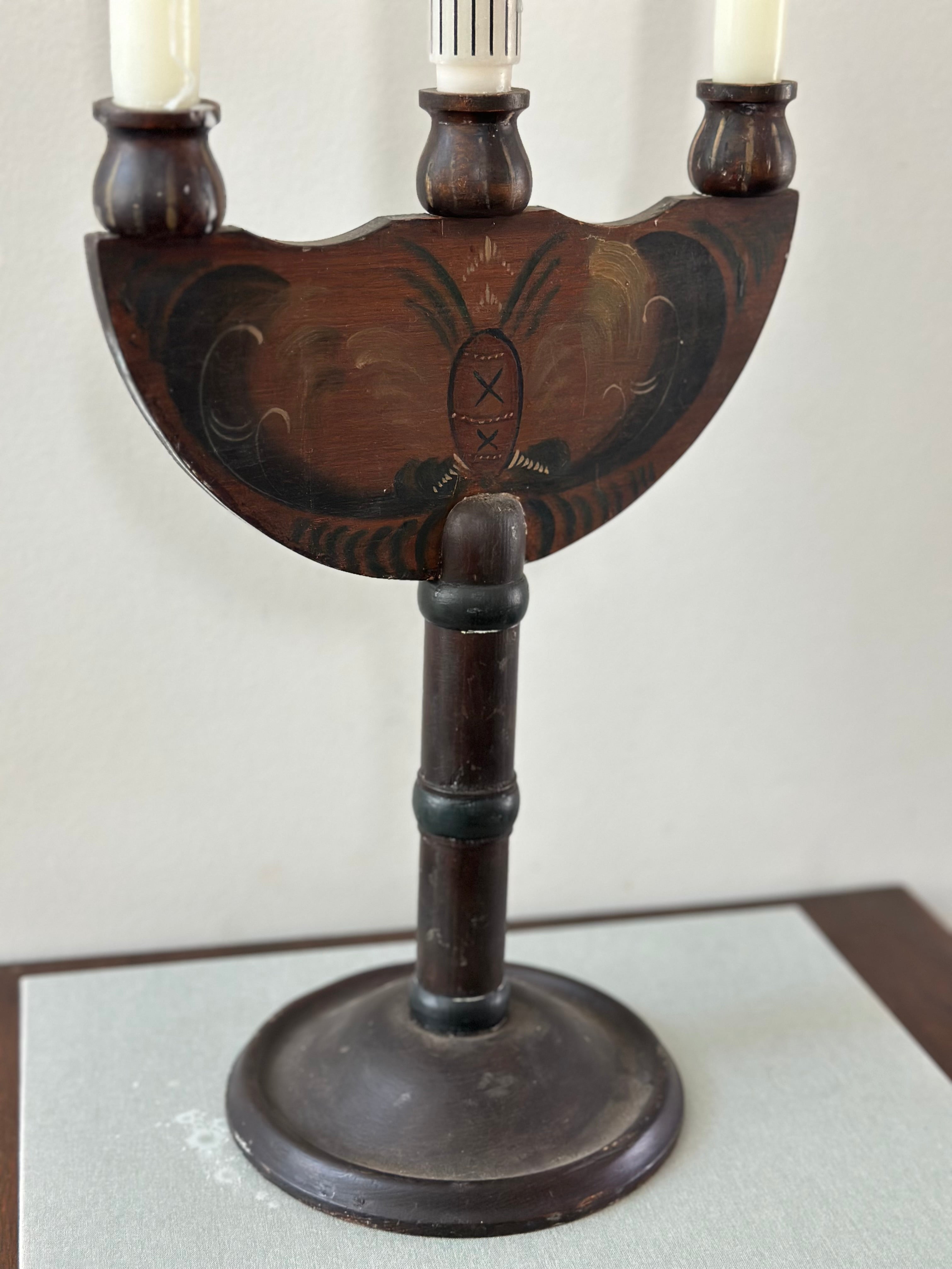 Hand Painted Wooden Folk Art Candelabra