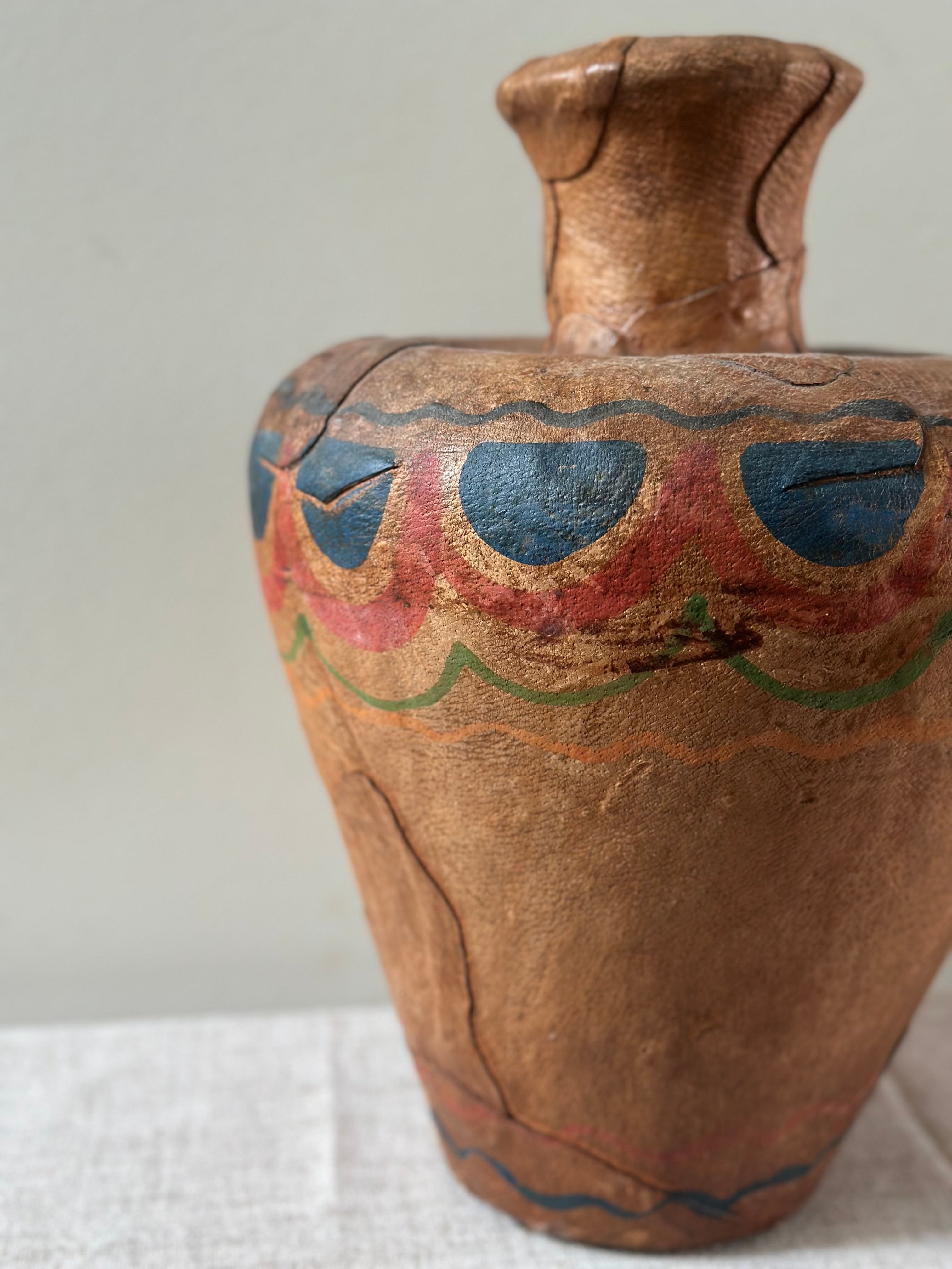 Leather Wrapped Painted Vase