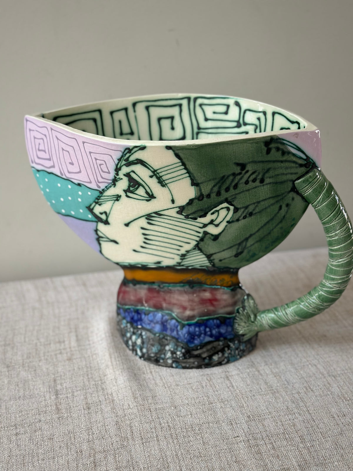 Vintage Saldatis Signed Ceramic Art Chalice