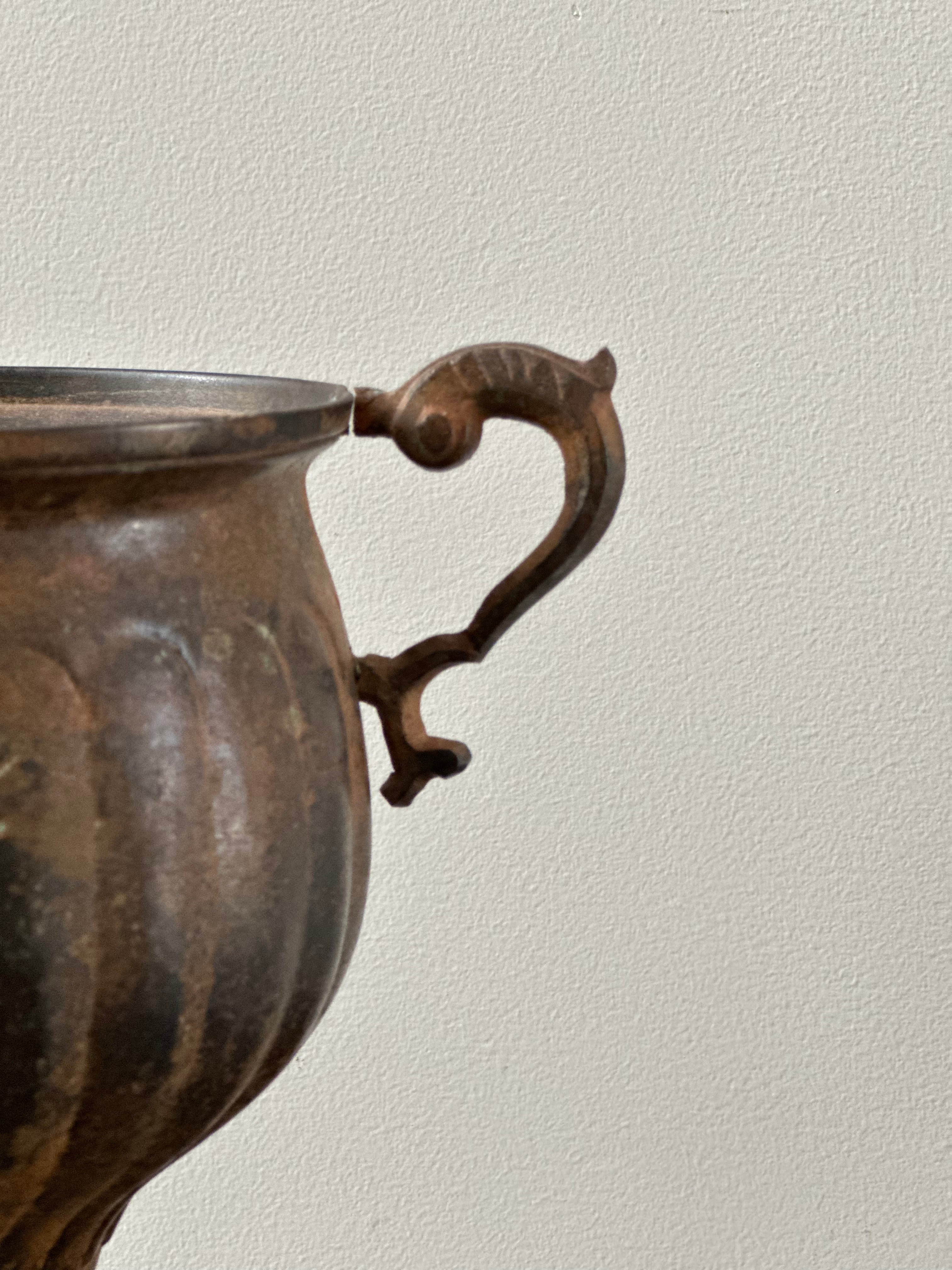 Antique Copper Two Handled Metal Cup