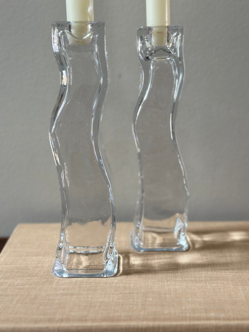 Vintage Wave Glass Candlesticks