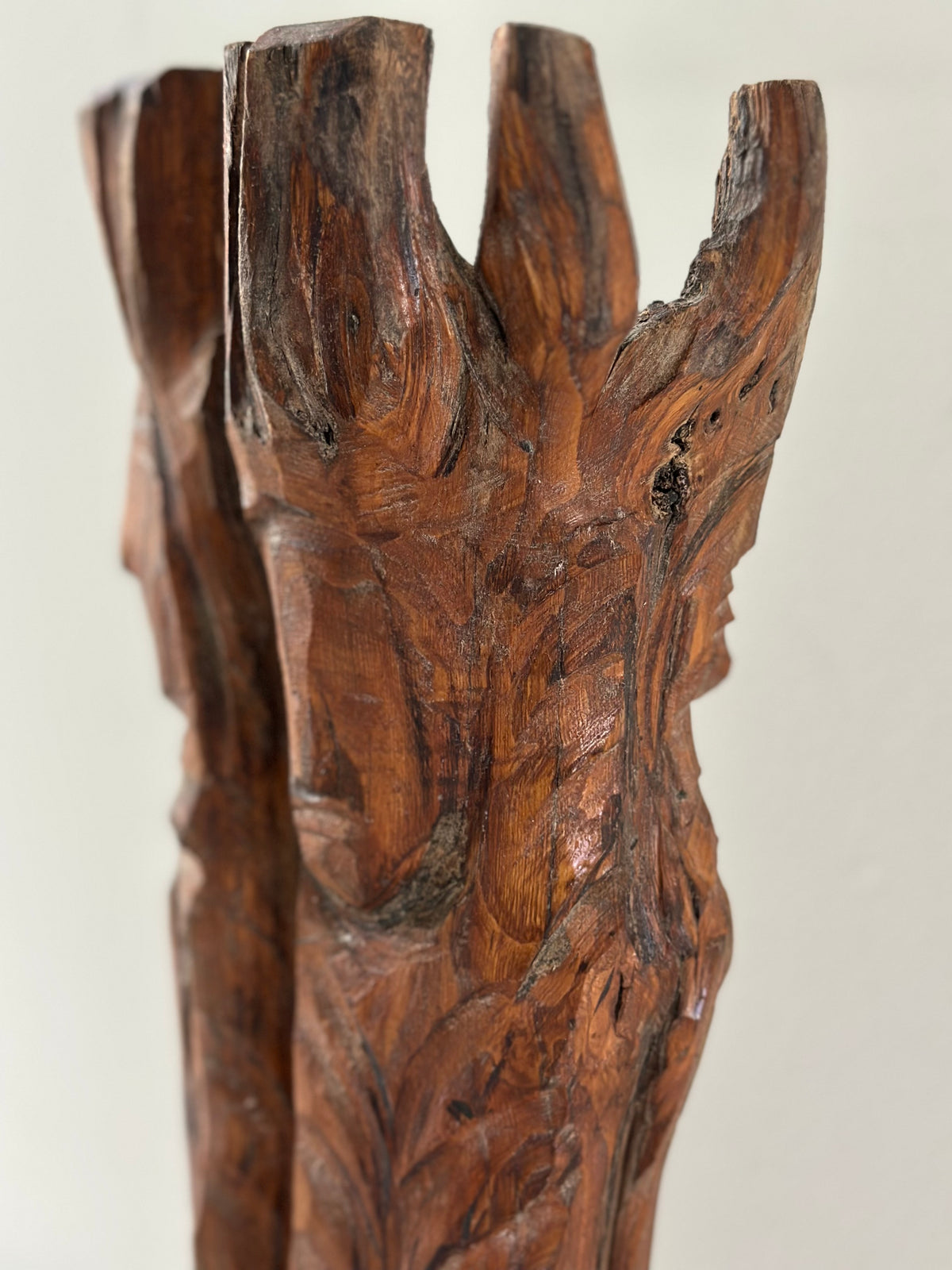 Signed Vintage Wooden Faces Sculpture