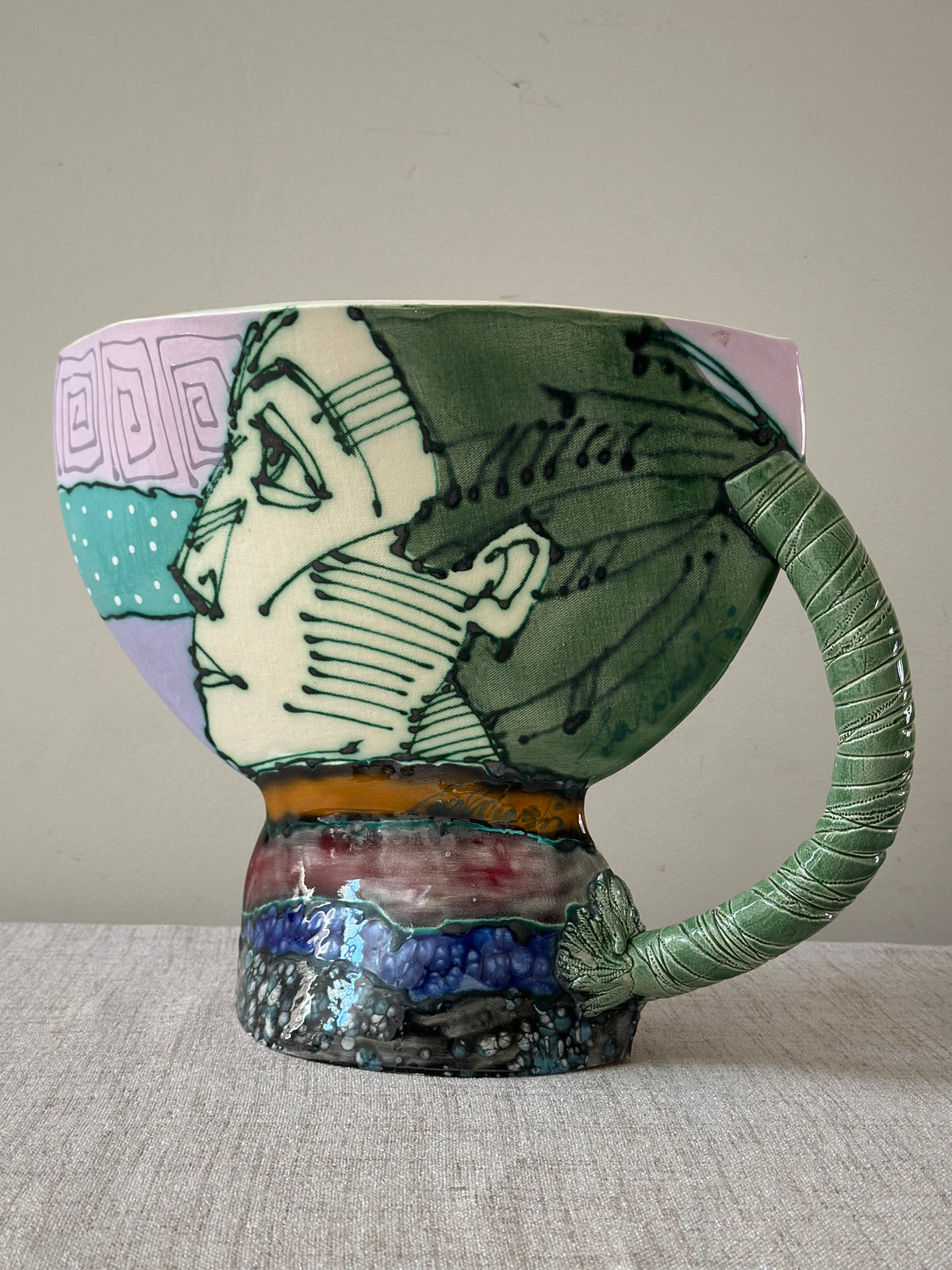 Vintage Saldatis Signed Ceramic Art Chalice