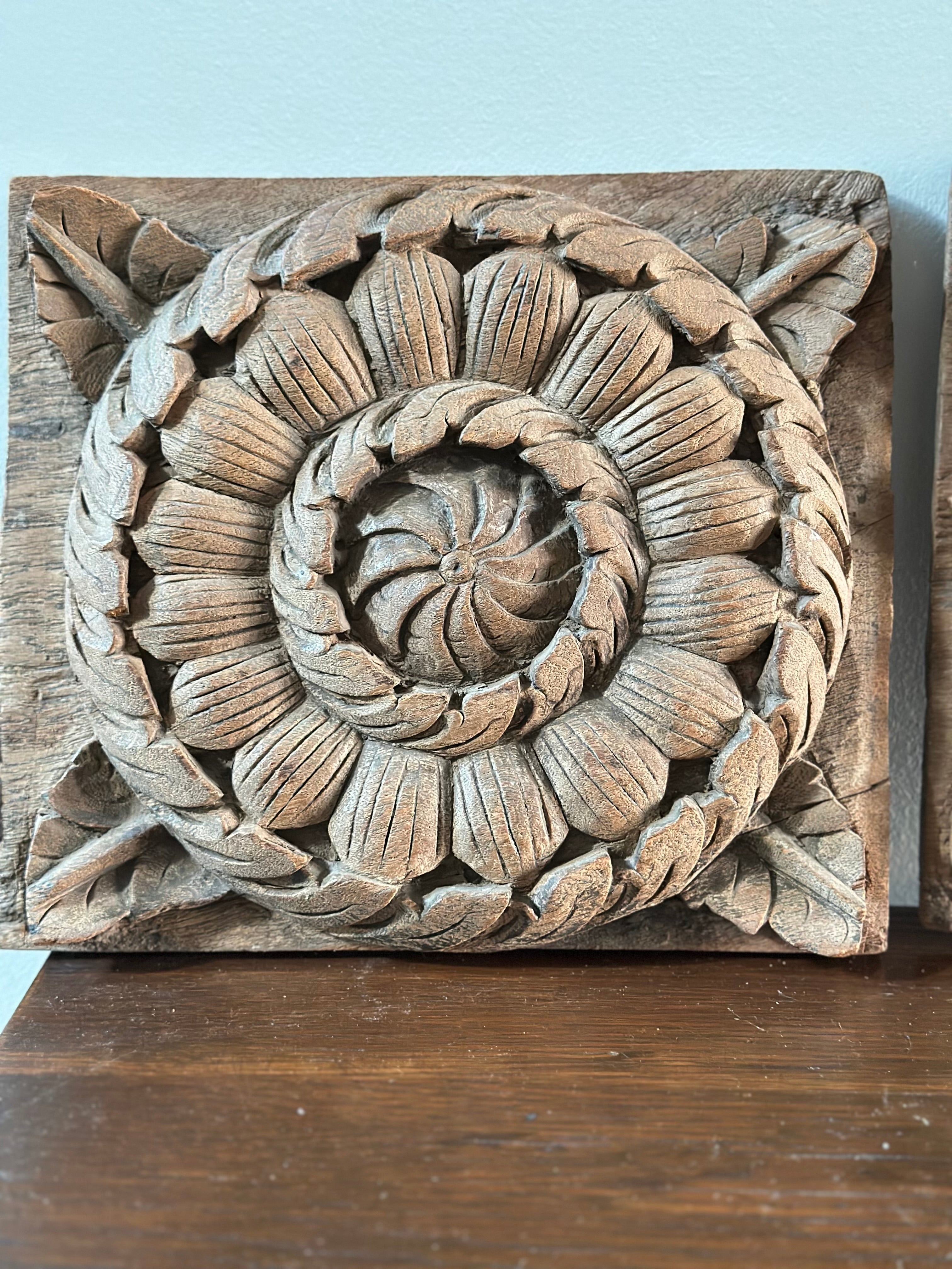 Two Hand Carved Wood Hangings