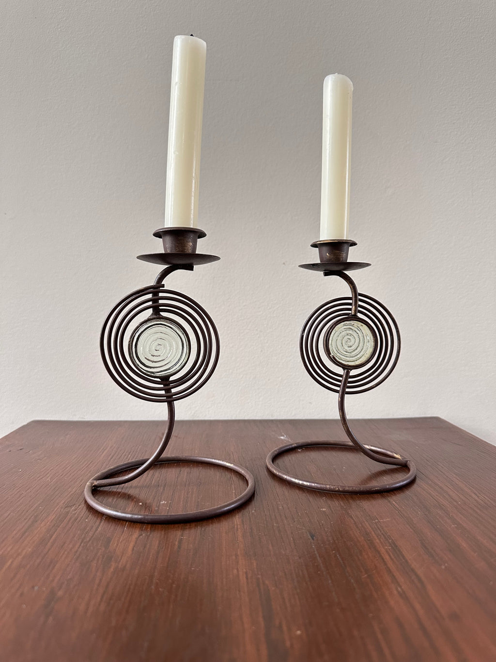 Set of Vintage Metal Spiral Candle Holders