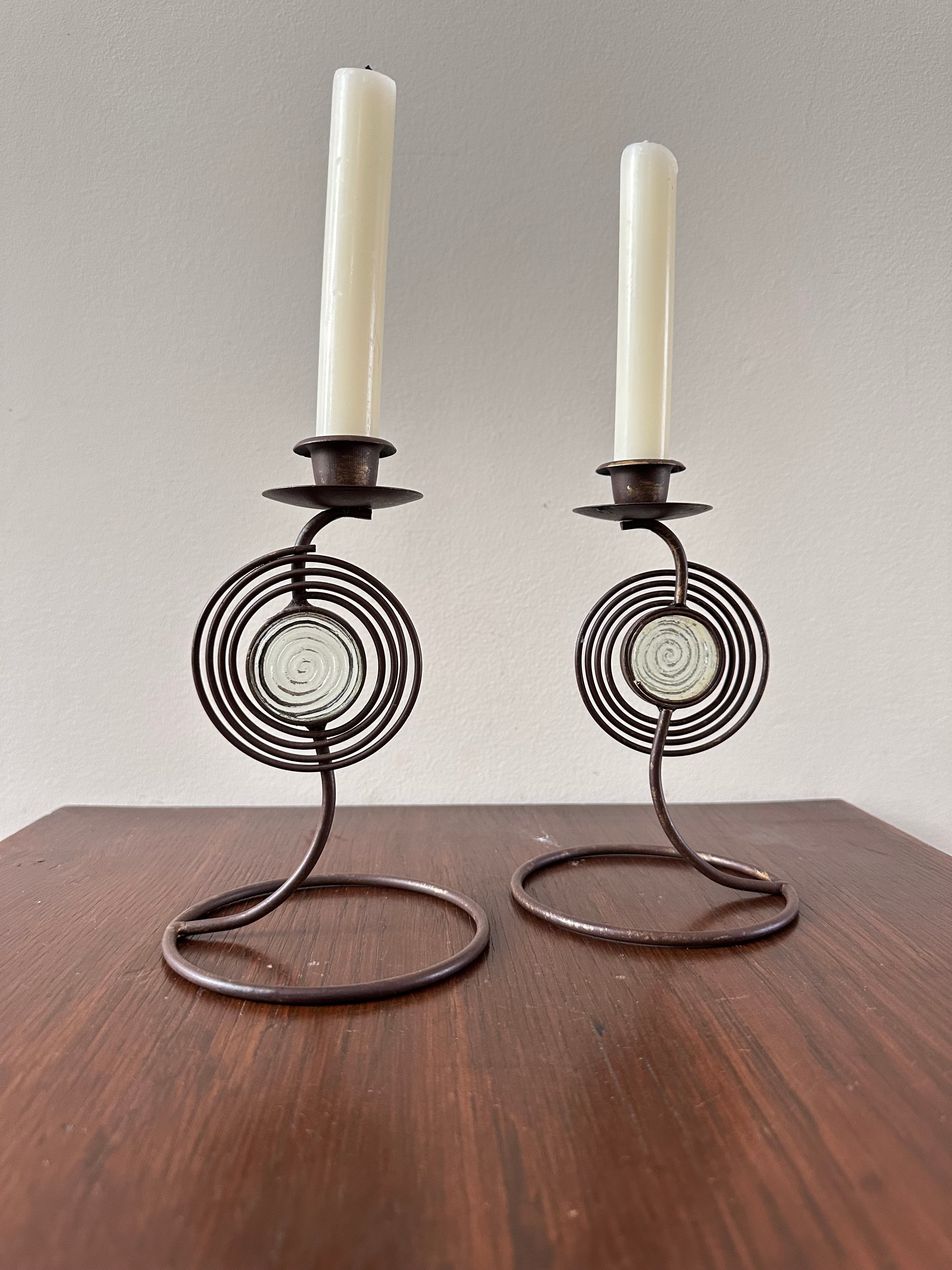 Set of Vintage Metal Spiral Candle Holders