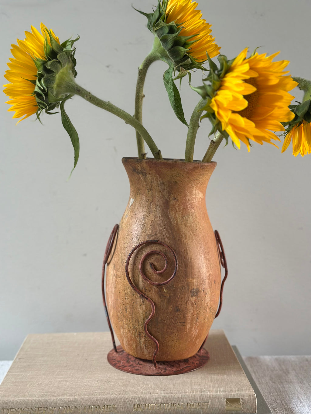 Mexican Ceramic & Metal Swirl Vase