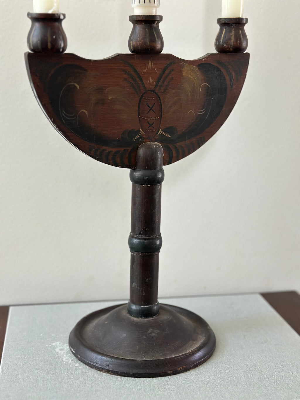 Hand Painted Wooden Folk Art Candelabra