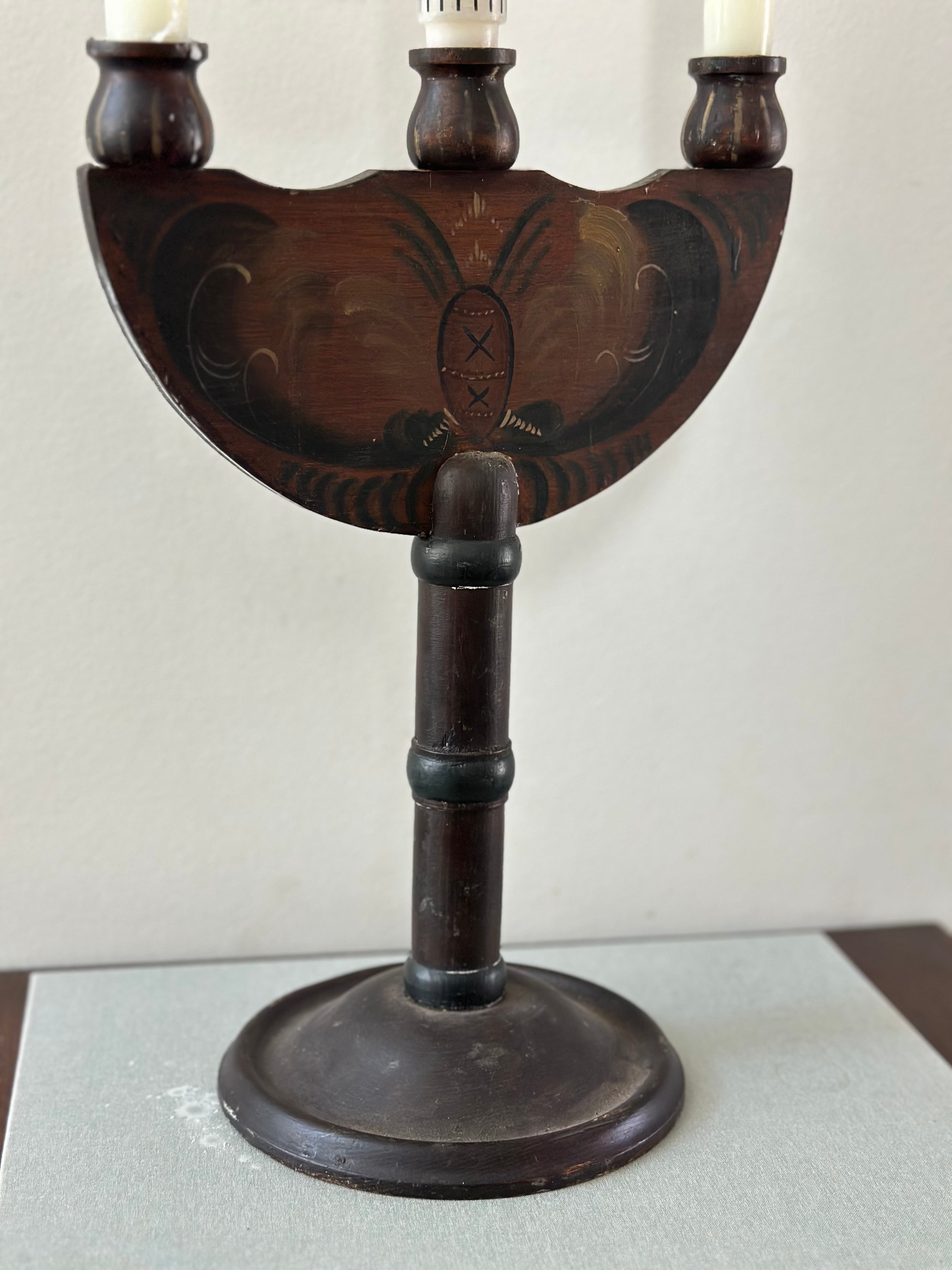 Hand Painted Wooden Folk Art Candelabra