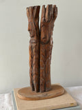 Signed Vintage Wooden Faces Sculpture