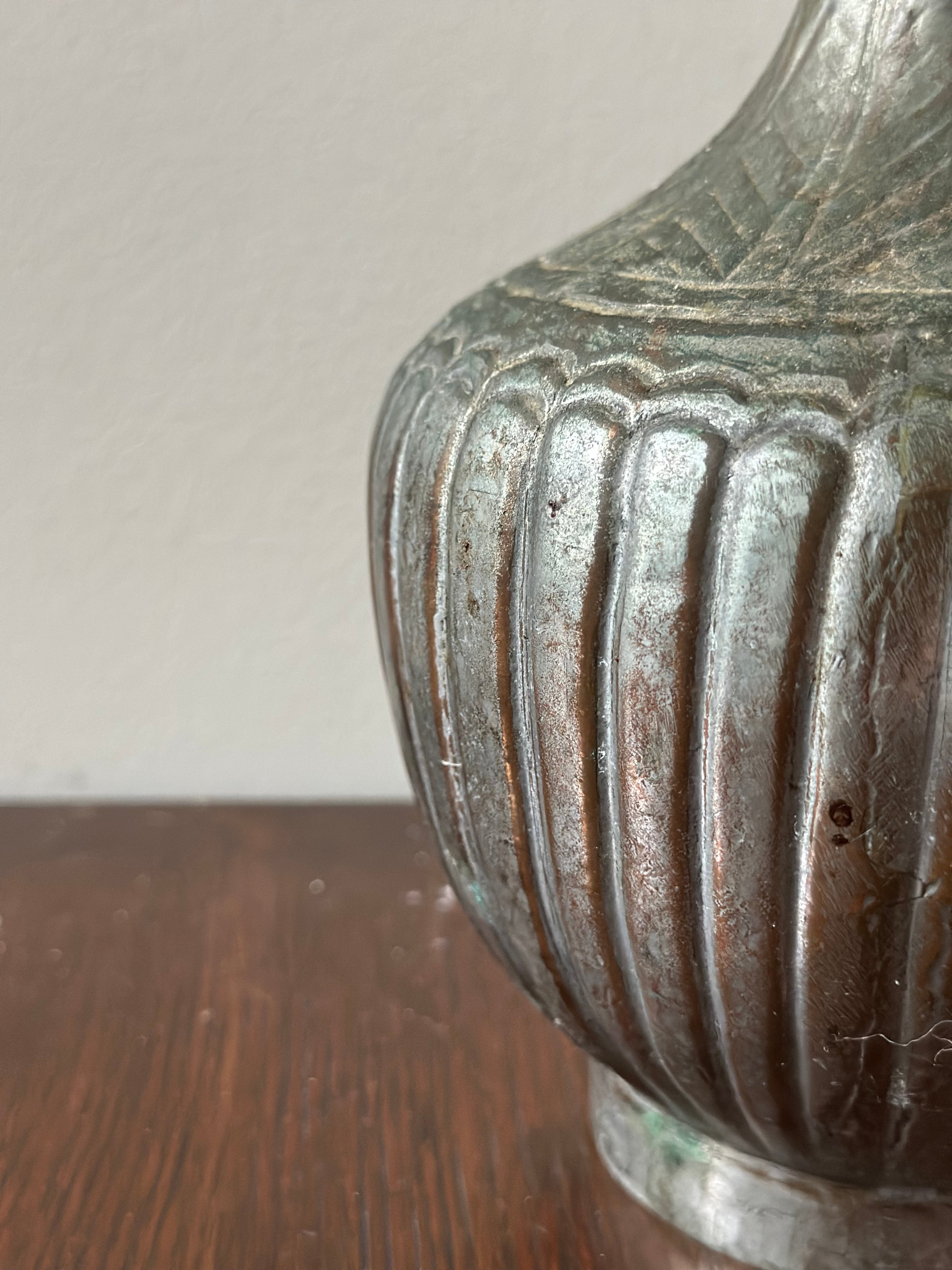 Chinese Ribbed Metal Vase