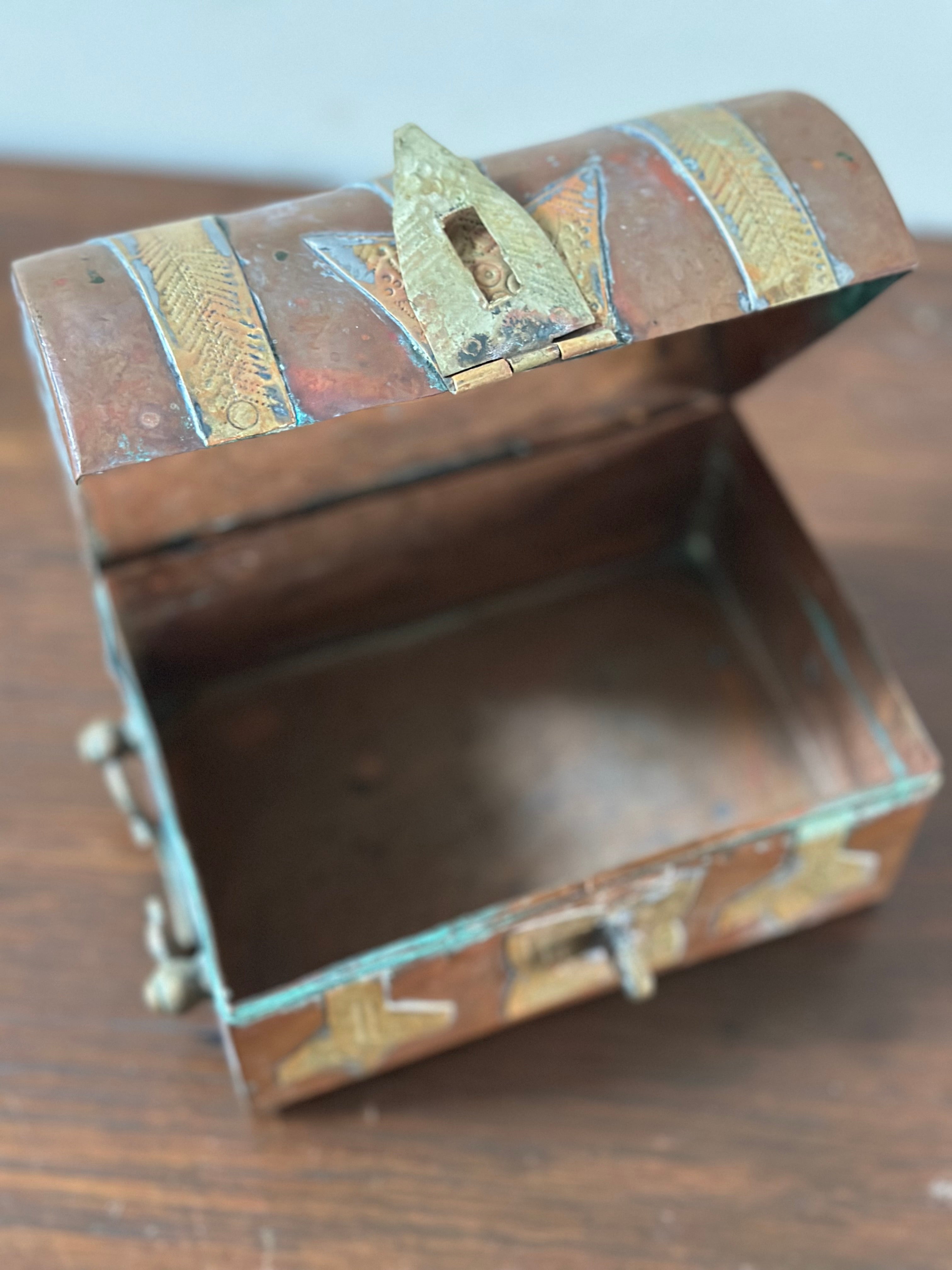 Antique Copper and Brass Strongbox