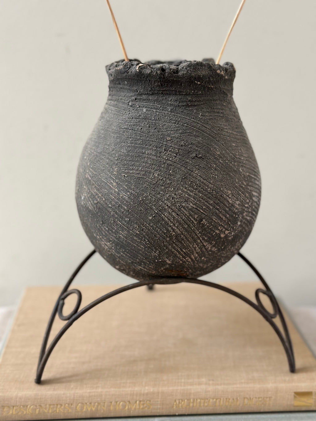 Pre Columbian Style Pottery Vase on Stand