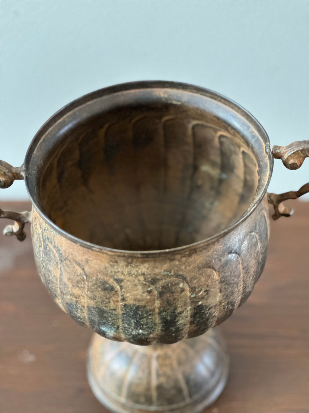 Antique Copper Two Handled Metal Cup