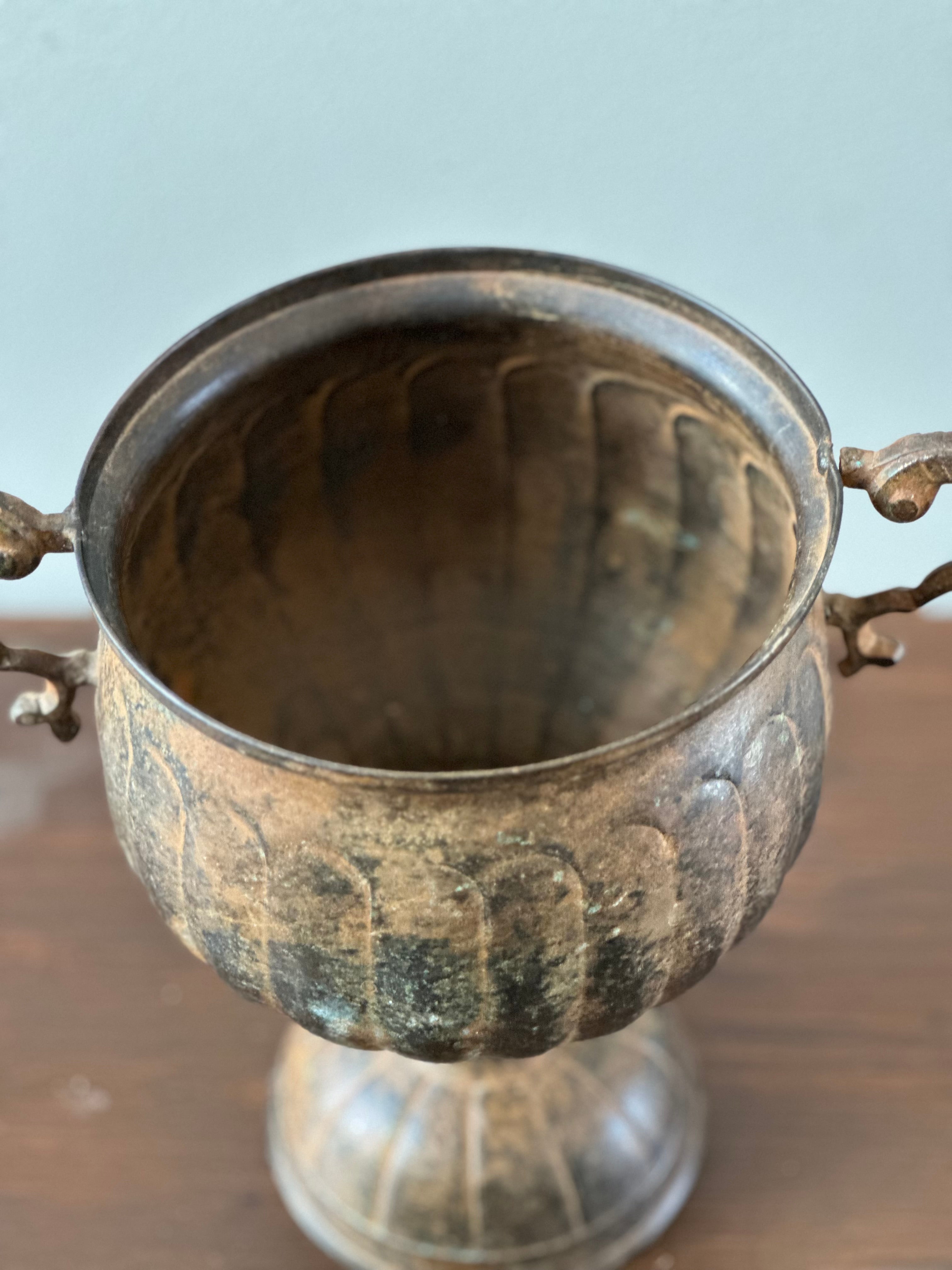 Antique Copper Two Handled Metal Cup