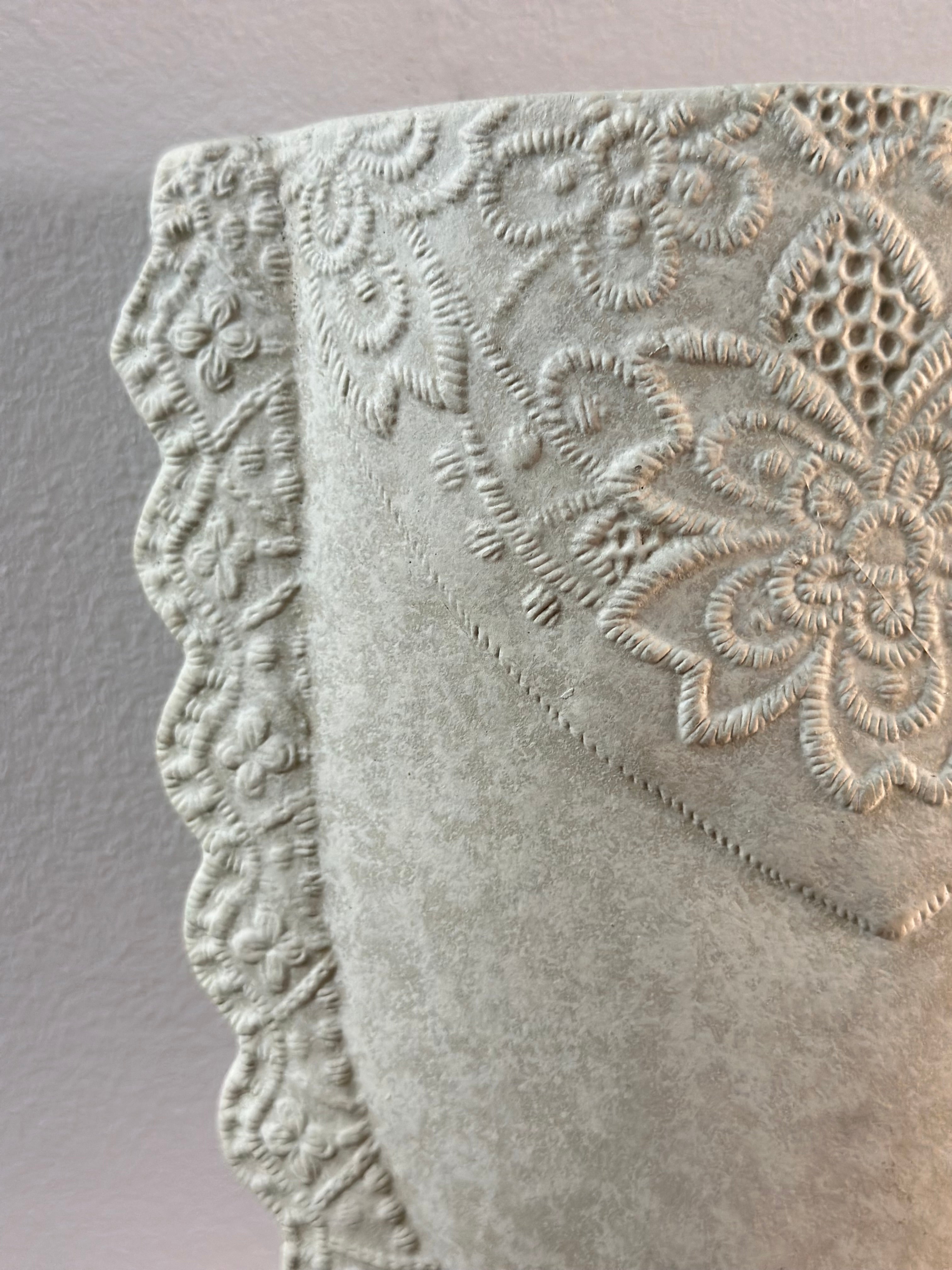 Lace Embossed Ceramic Wall Pocket