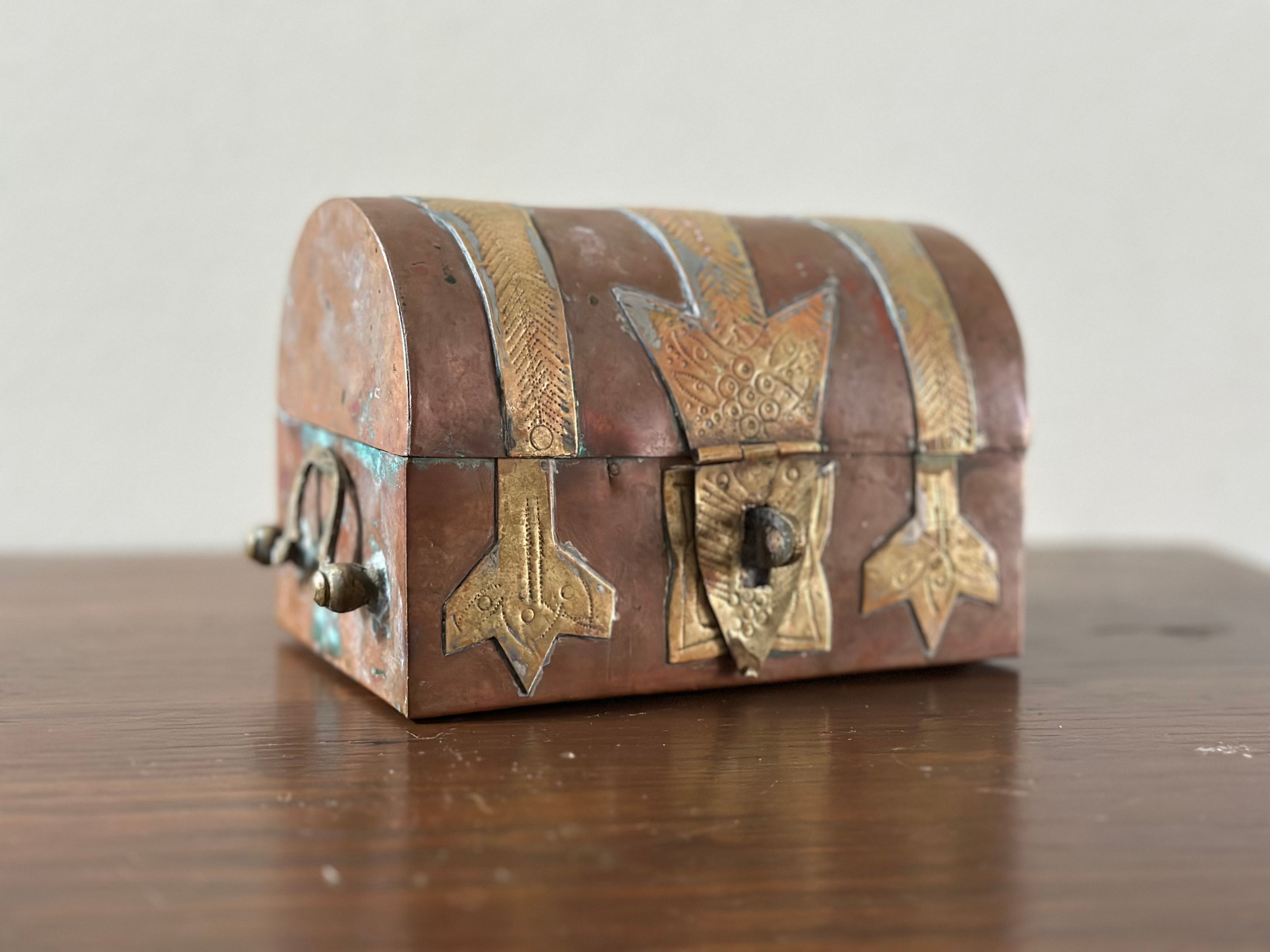 Antique Copper and Brass Strongbox