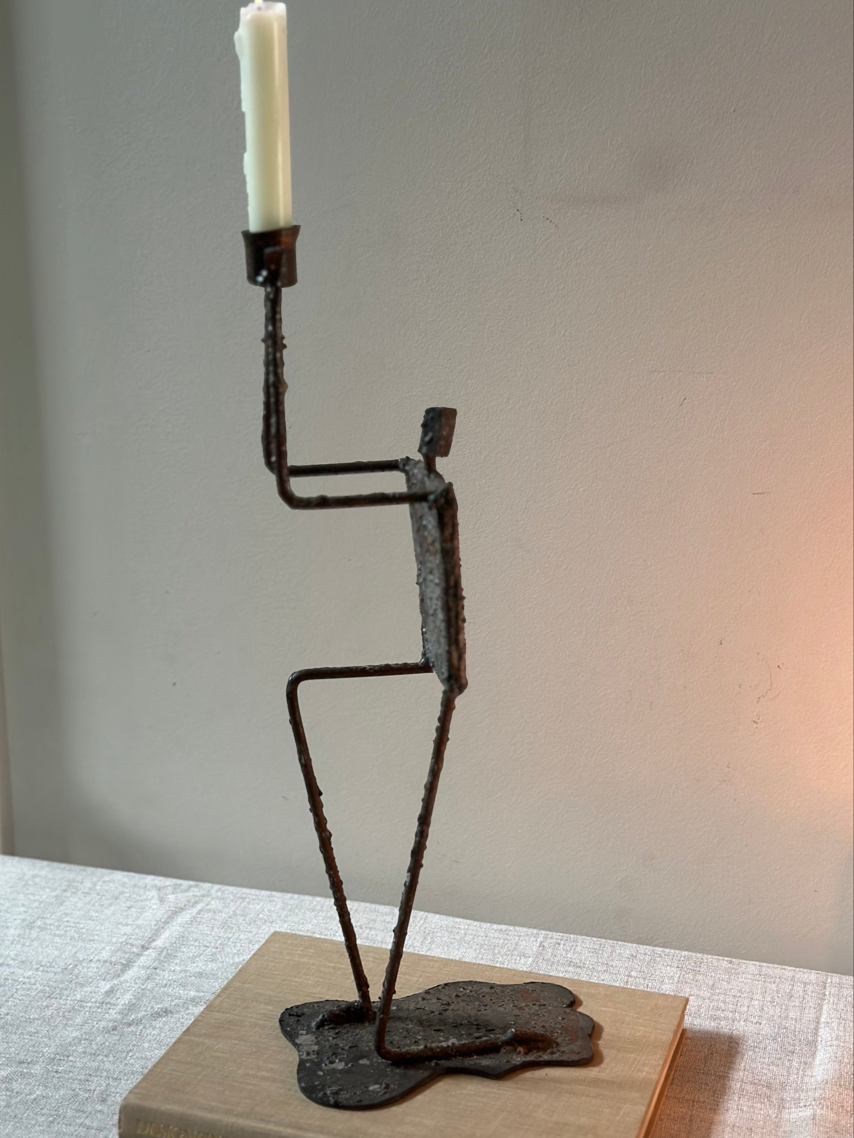 Vintage Brutalist Kneeling Man Candlestick