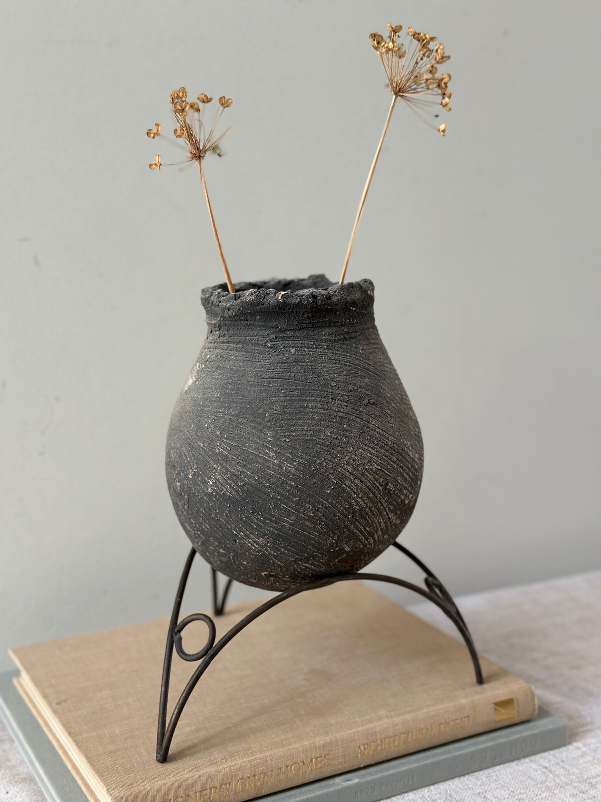 Pre Columbian Style Pottery Vase on Stand