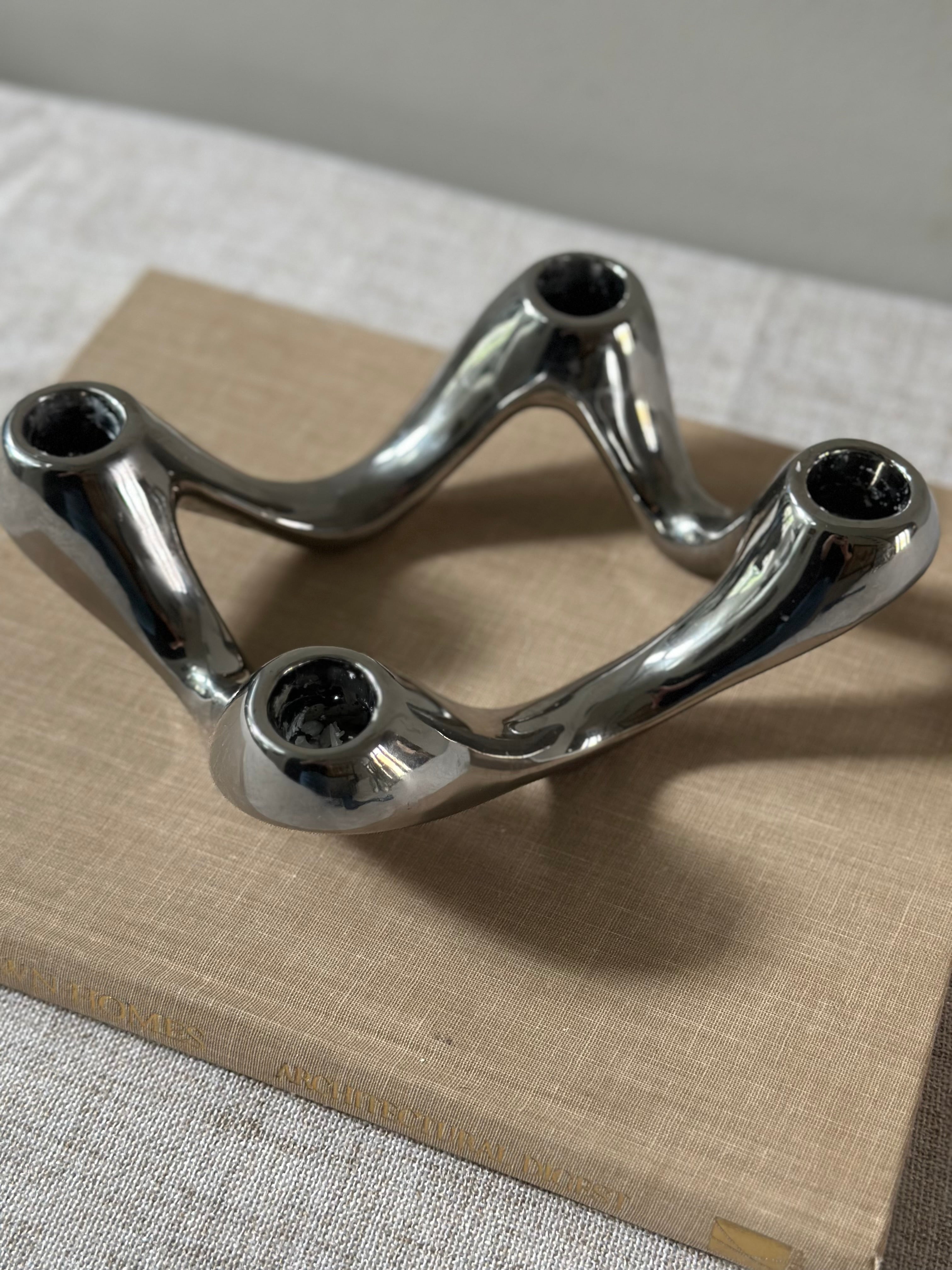 Chrome Sculptural Candle Holder