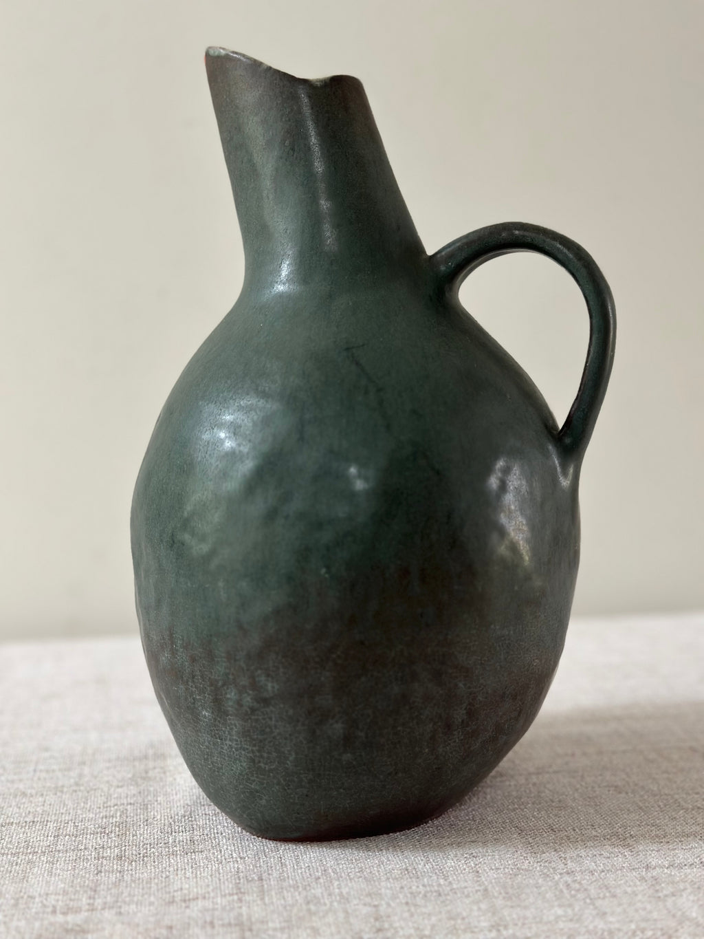Studio Pottery Green Handled Vessel